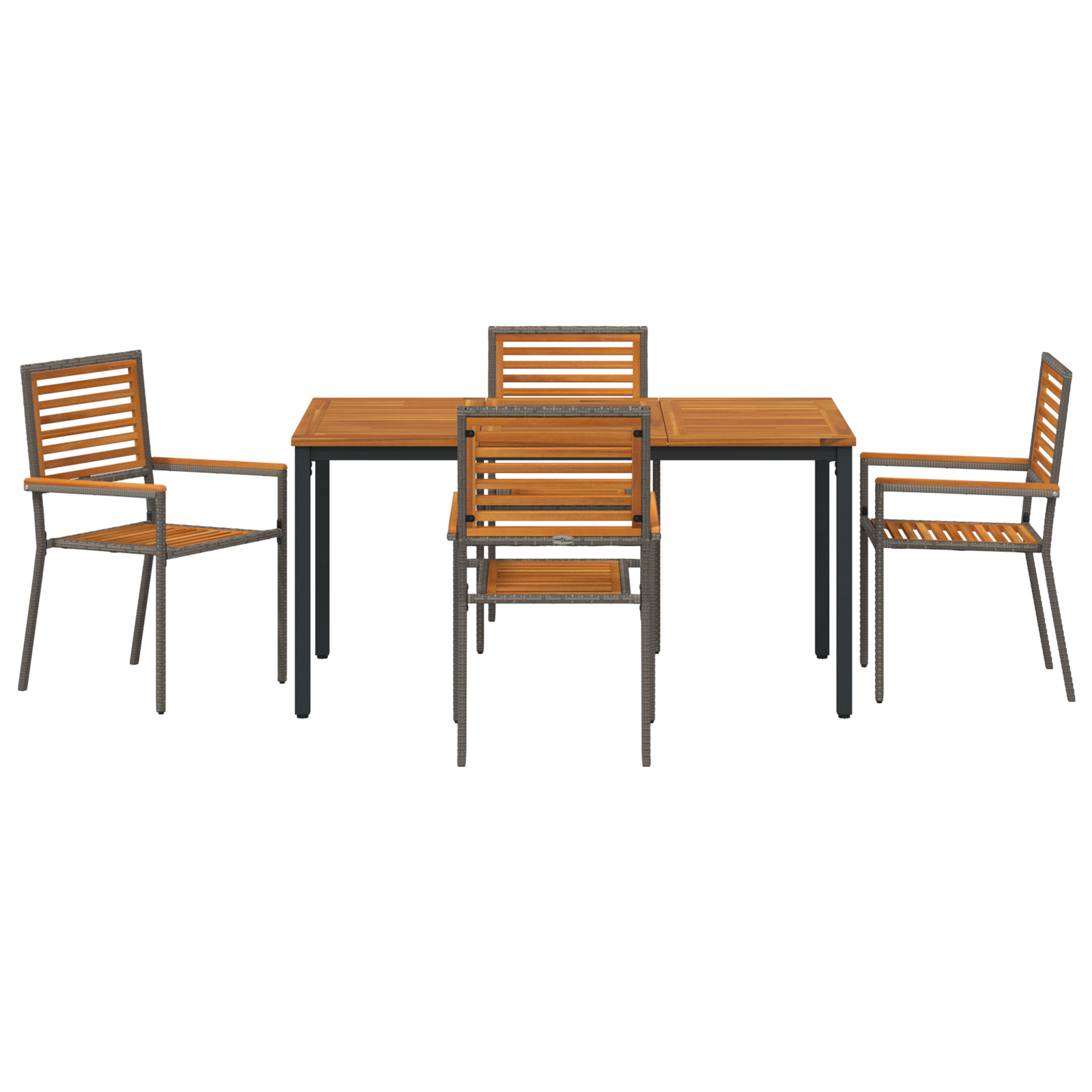 5 Piece Garden Dining Set Grey Poly Rattan Acacia - Image 7