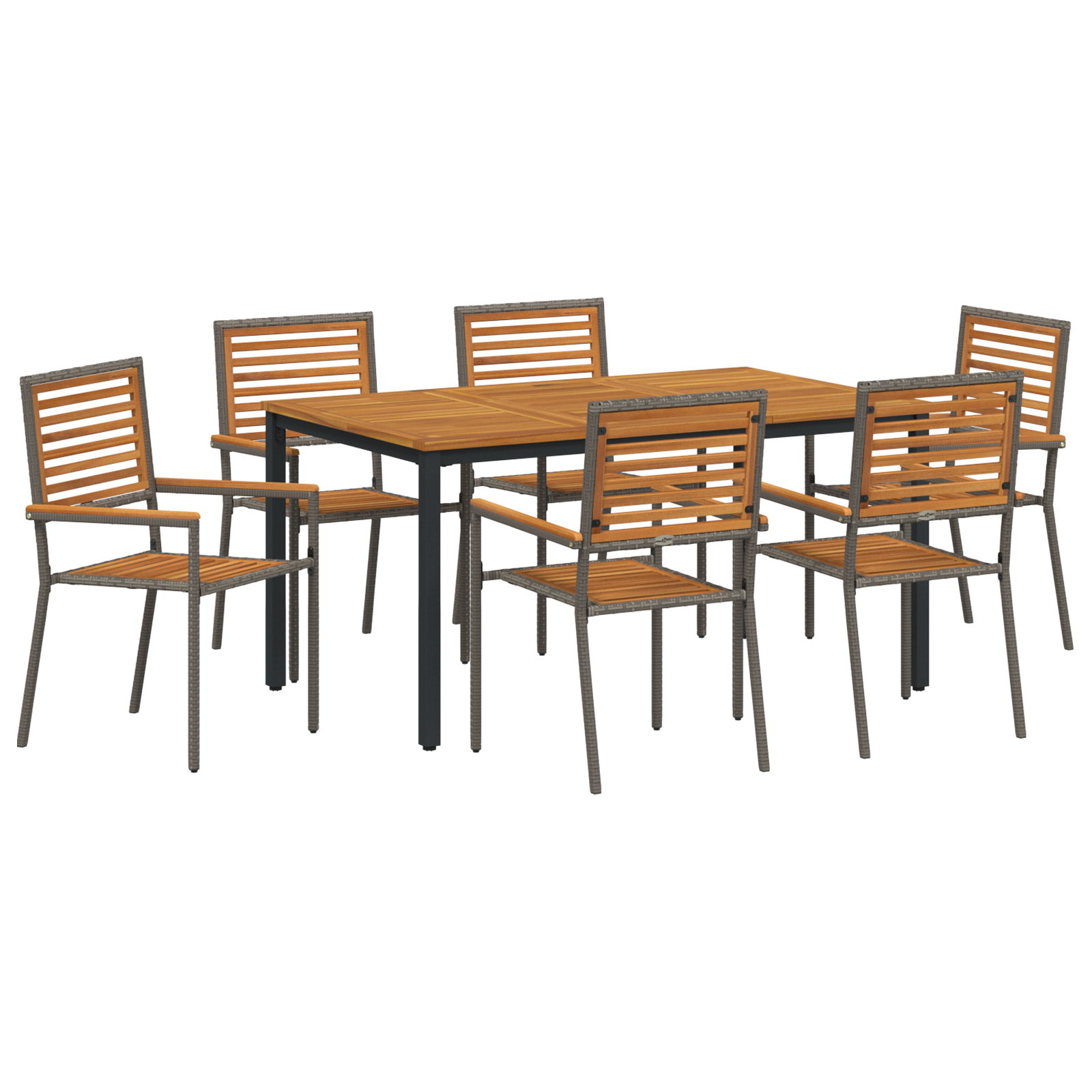 7 Piece Garden Dining Set Grey Poly Rattan Acacia - Image 2