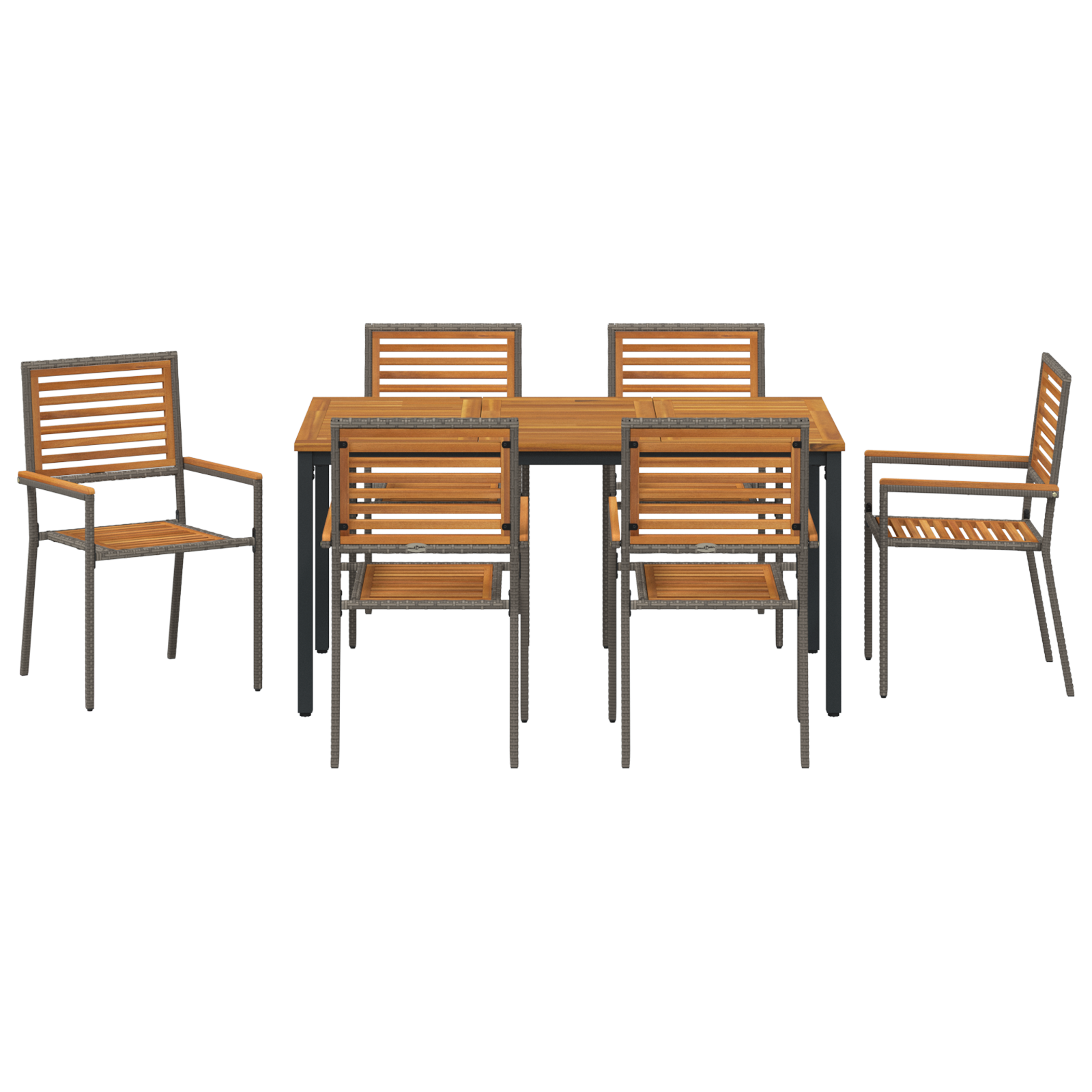7 Piece Garden Dining Set Grey Poly Rattan Acacia - Image 7