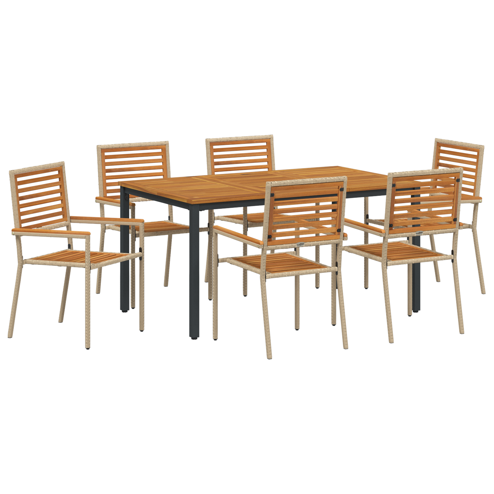 7 Piece Garden Dining Set Beige Poly Rattan Acacia - Image 2