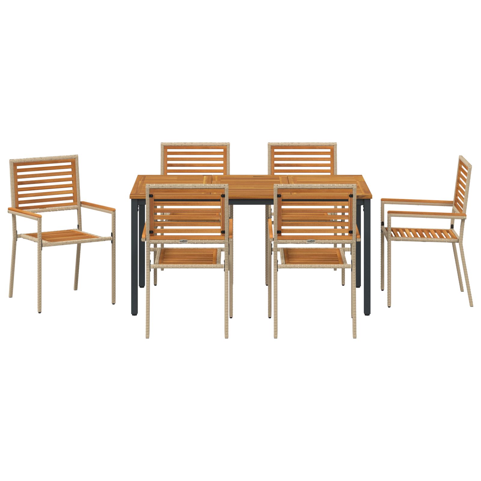 7 Piece Garden Dining Set Beige Poly Rattan Acacia - Image 7