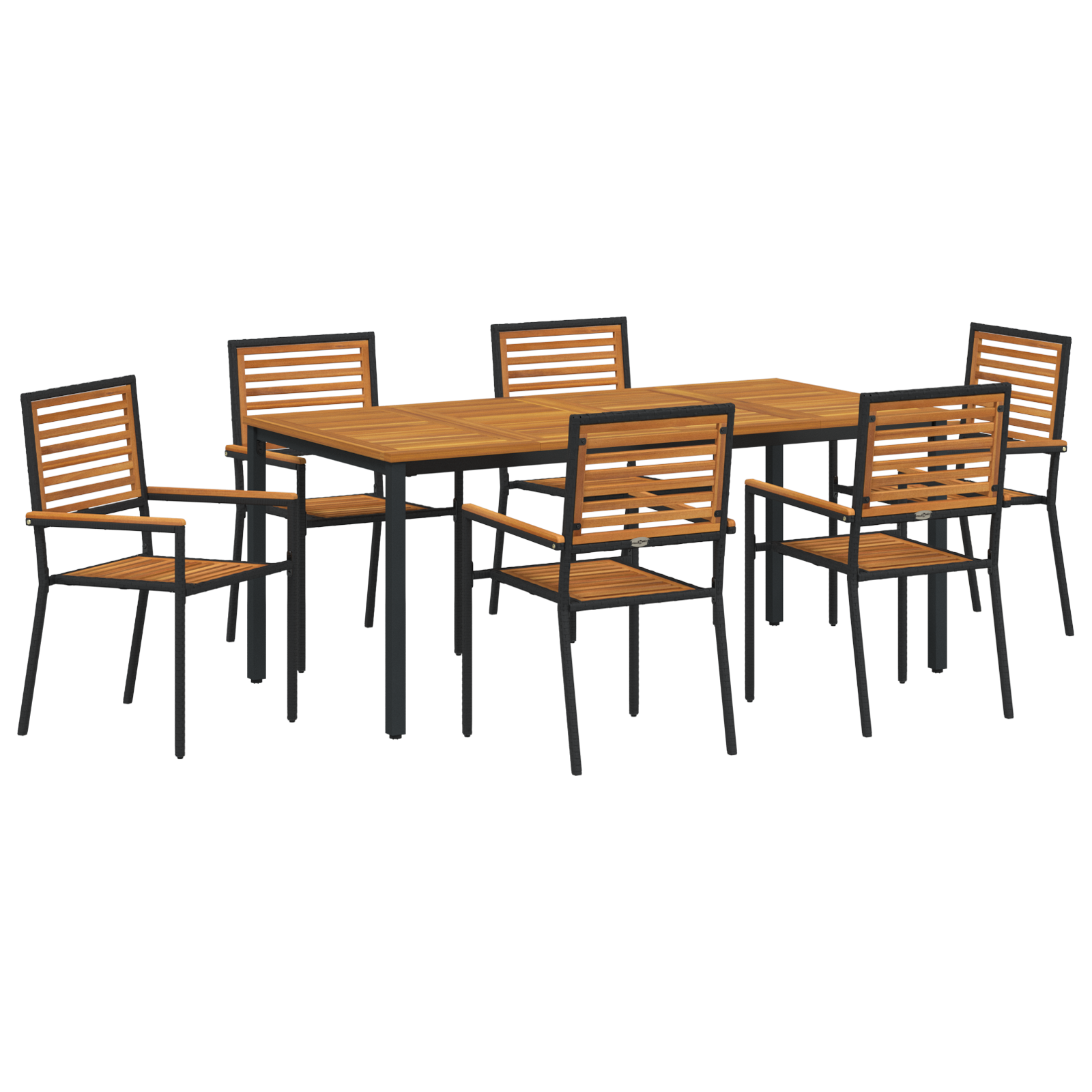 7 Piece Garden Dining Set Black Poly Rattan Acacia - Image 2