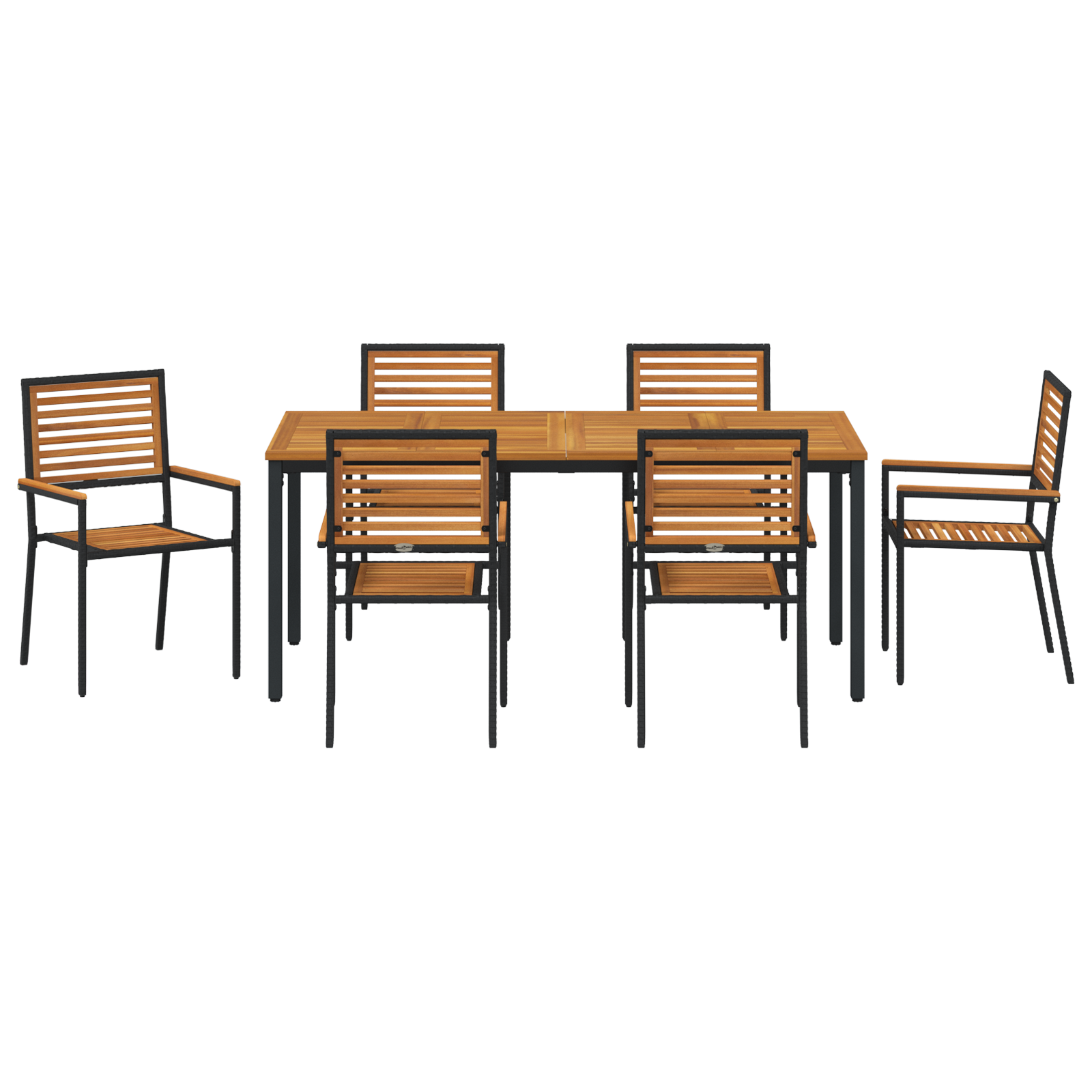 7 Piece Garden Dining Set Black Poly Rattan Acacia - Image 7