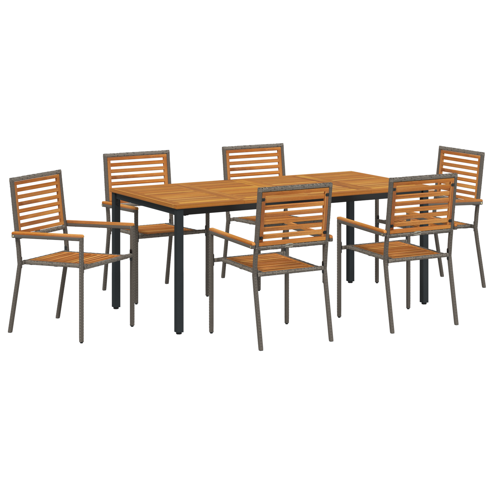 7 Piece Garden Dining Set Grey Poly Rattan Acacia - Image 2