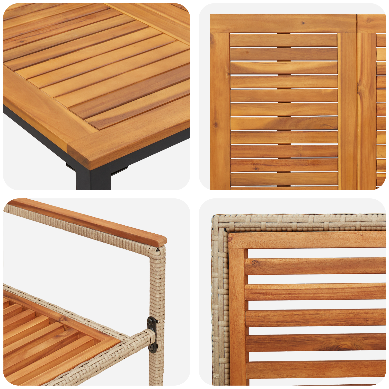 7 Piece Garden Dining Set Beige Poly Rattan Acacia - Image 9