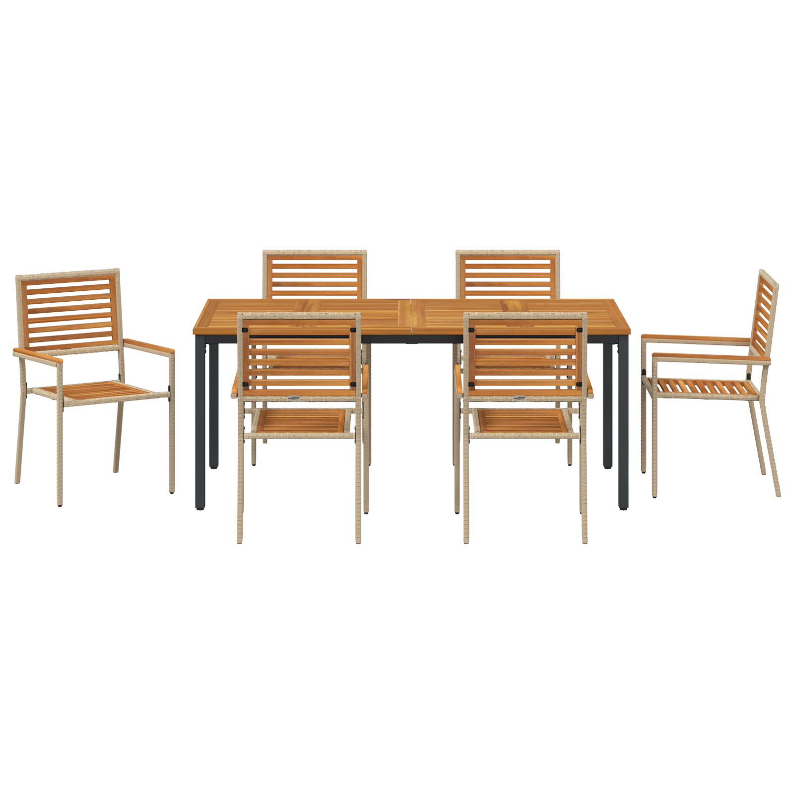7 Piece Garden Dining Set Beige Poly Rattan Acacia - Image 7
