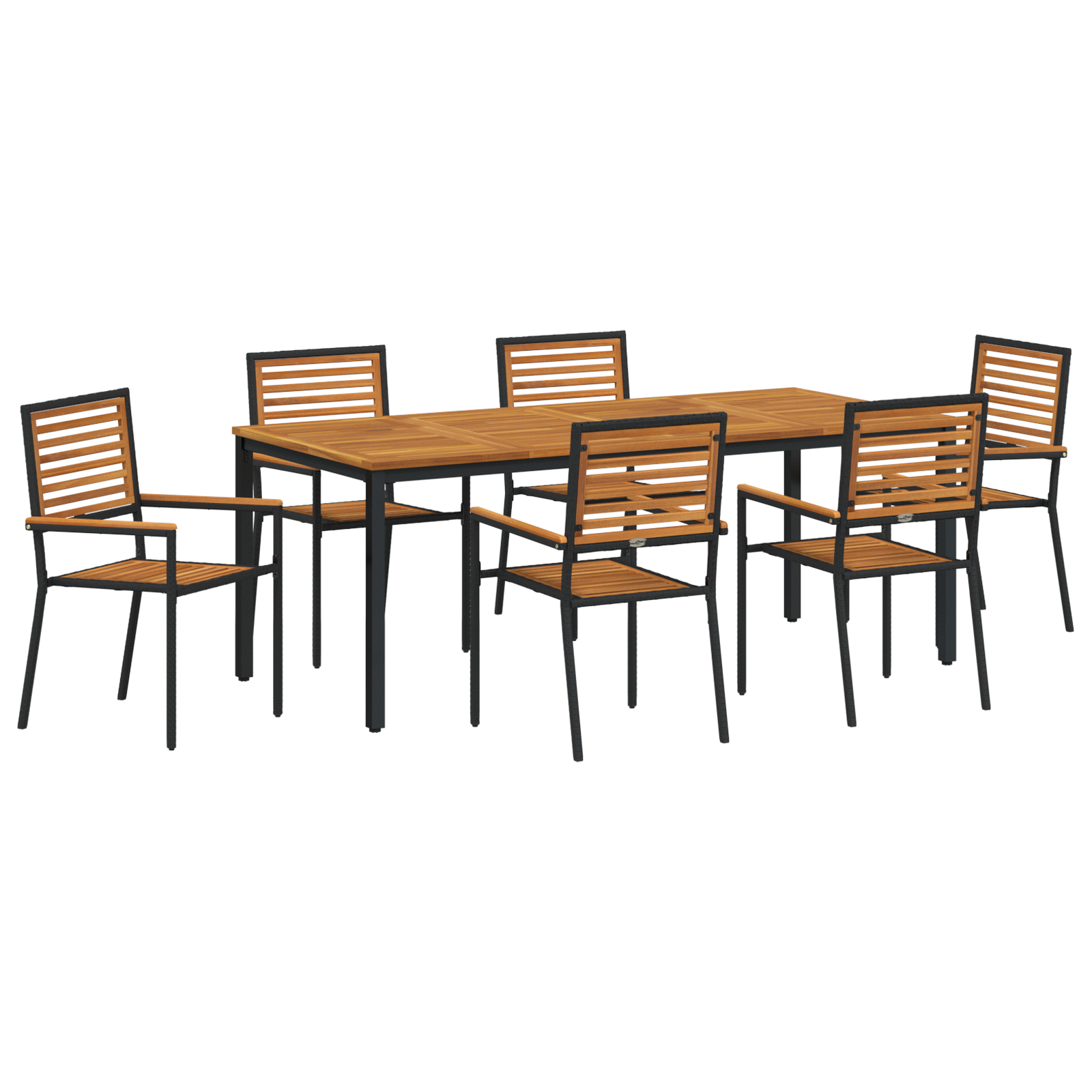 7 Piece Garden Dining Set Black Poly Rattan Acacia - Image 2