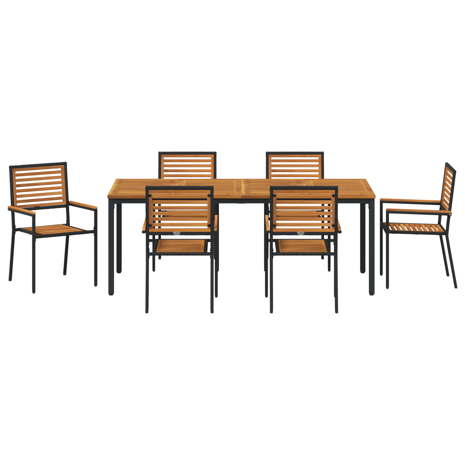 7 Piece Garden Dining Set Black Poly Rattan Acacia - Image 7