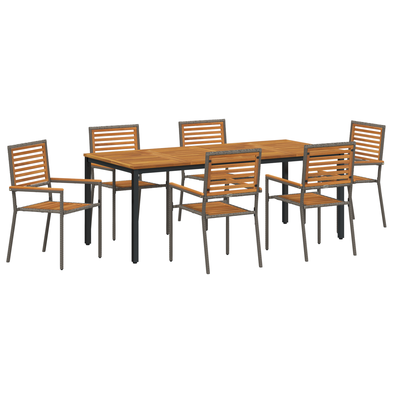 7 Piece Garden Dining Set Grey Poly Rattan Acacia - Image 2