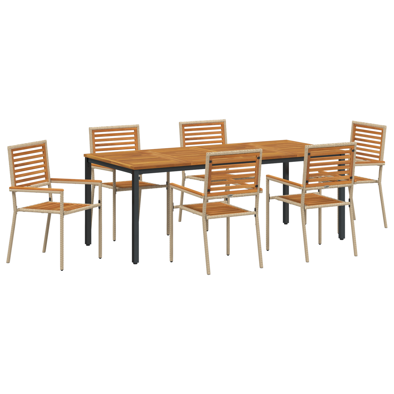 7 Piece Garden Dining Set Beige Poly Rattan Acacia - Image 2