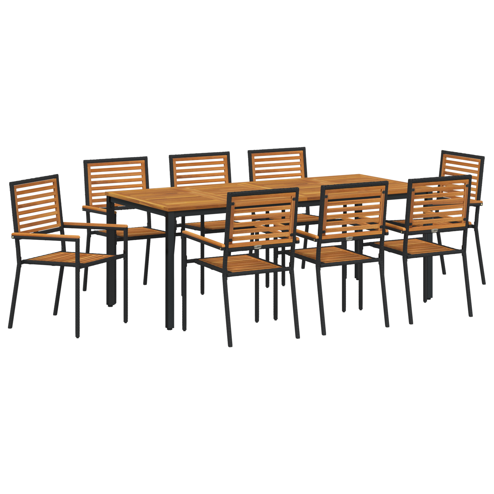 9 Piece Garden Dining Set Black Poly Rattan Acacia - Image 2