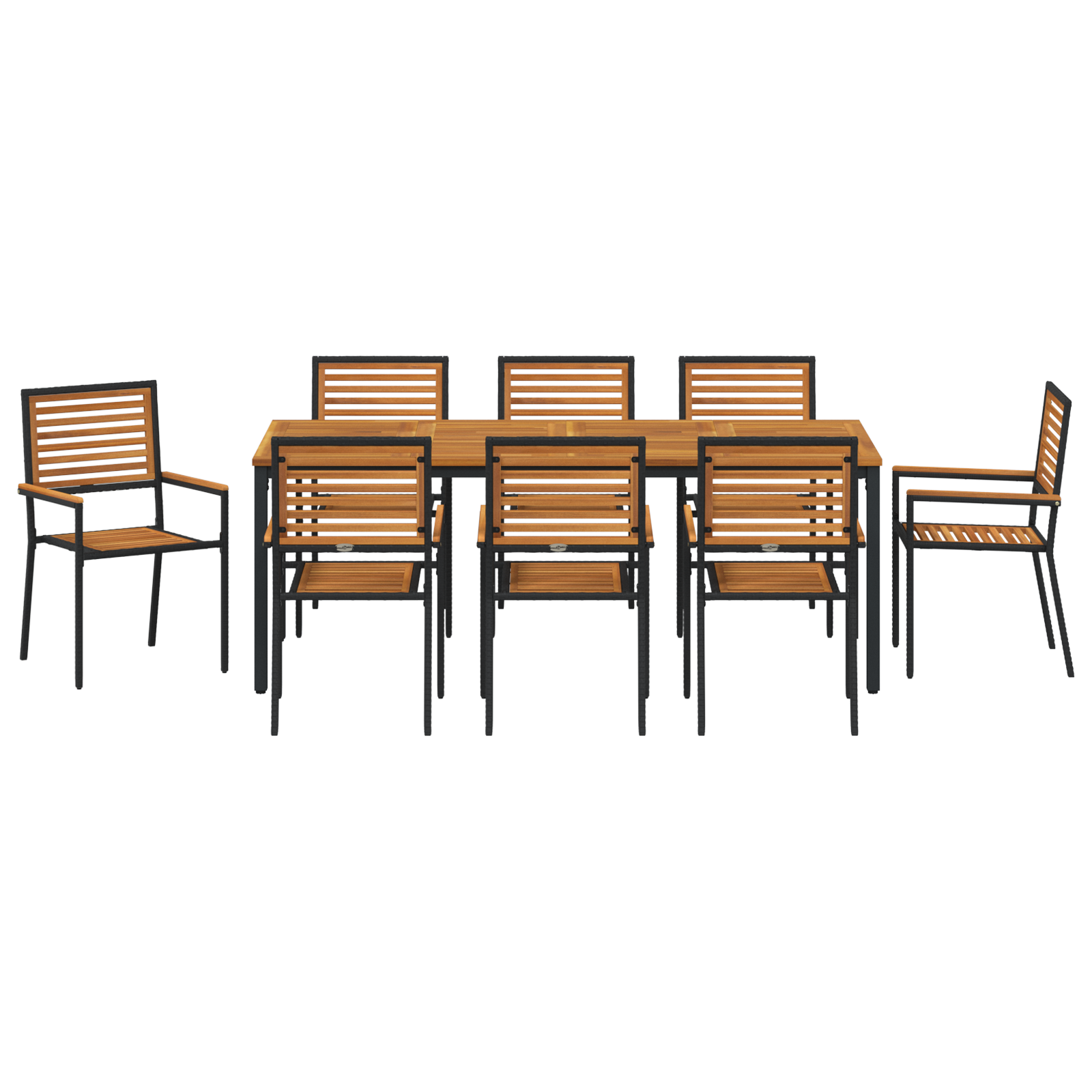9 Piece Garden Dining Set Black Poly Rattan Acacia - Image 7