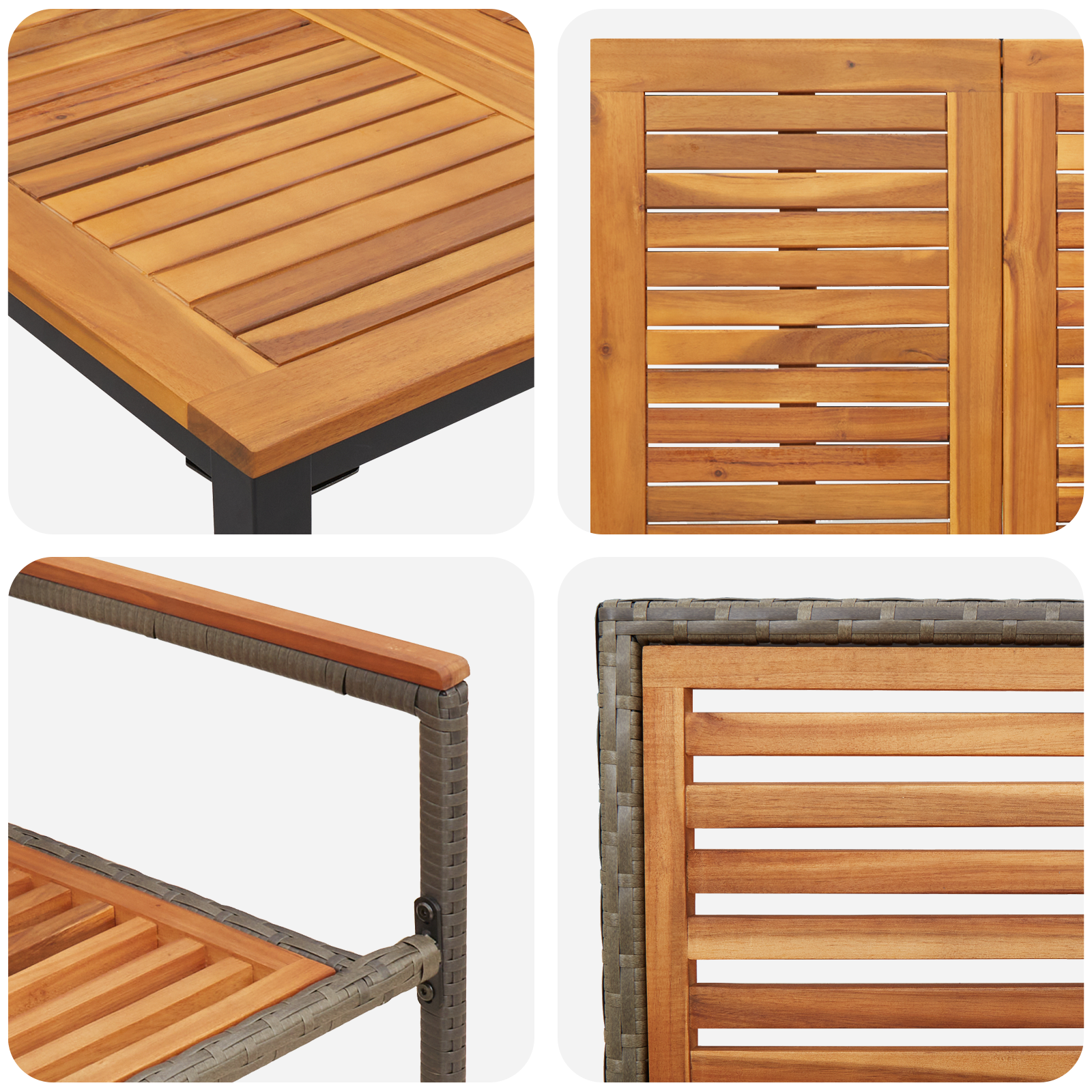 9 Piece Garden Dining Set Grey Poly Rattan Acacia - Image 9