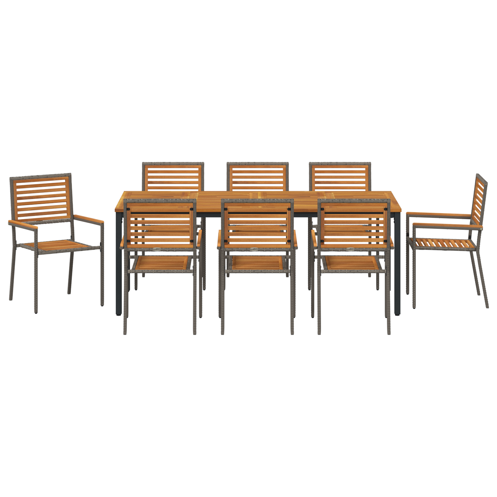 9 Piece Garden Dining Set Grey Poly Rattan Acacia - Image 7