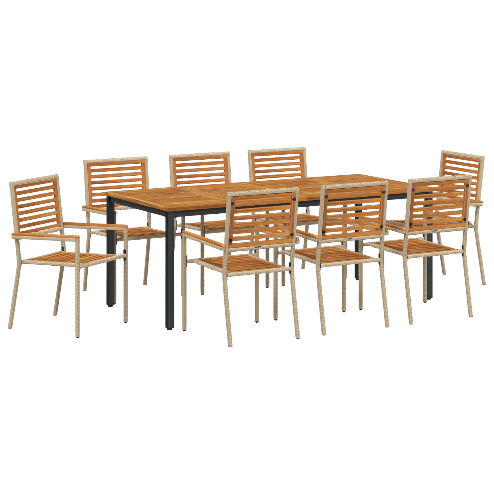 9 Piece Garden Dining Set Beige Poly Rattan Acacia - Image 2