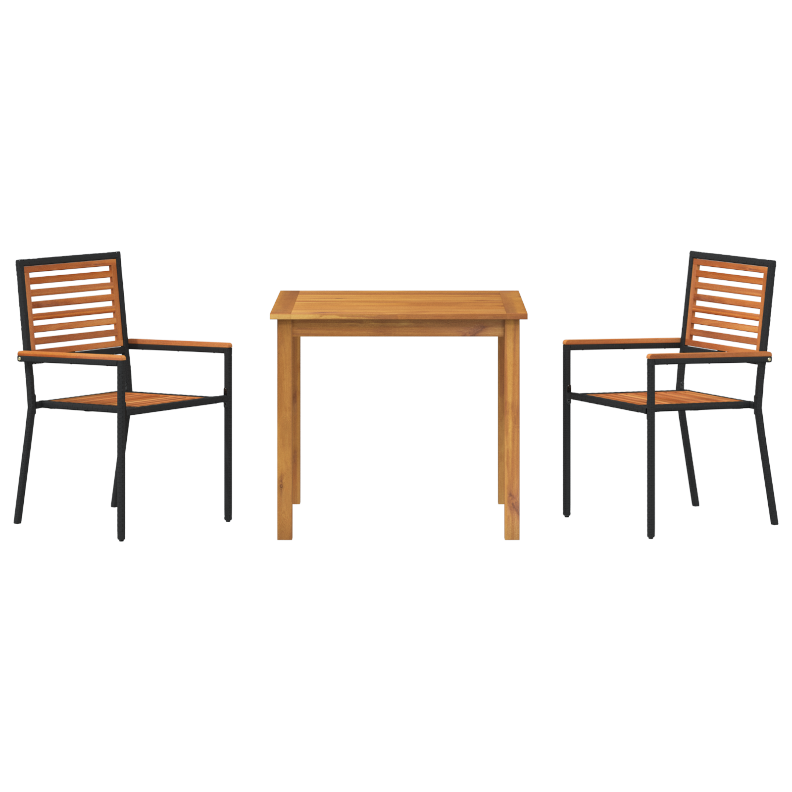 3-местен градински комплект за хранене vidaXL Черен поли ратан акация, Сгъваеми градински столове vidaXL с възглавници 2 бр. Черен поли ратан - Image 7