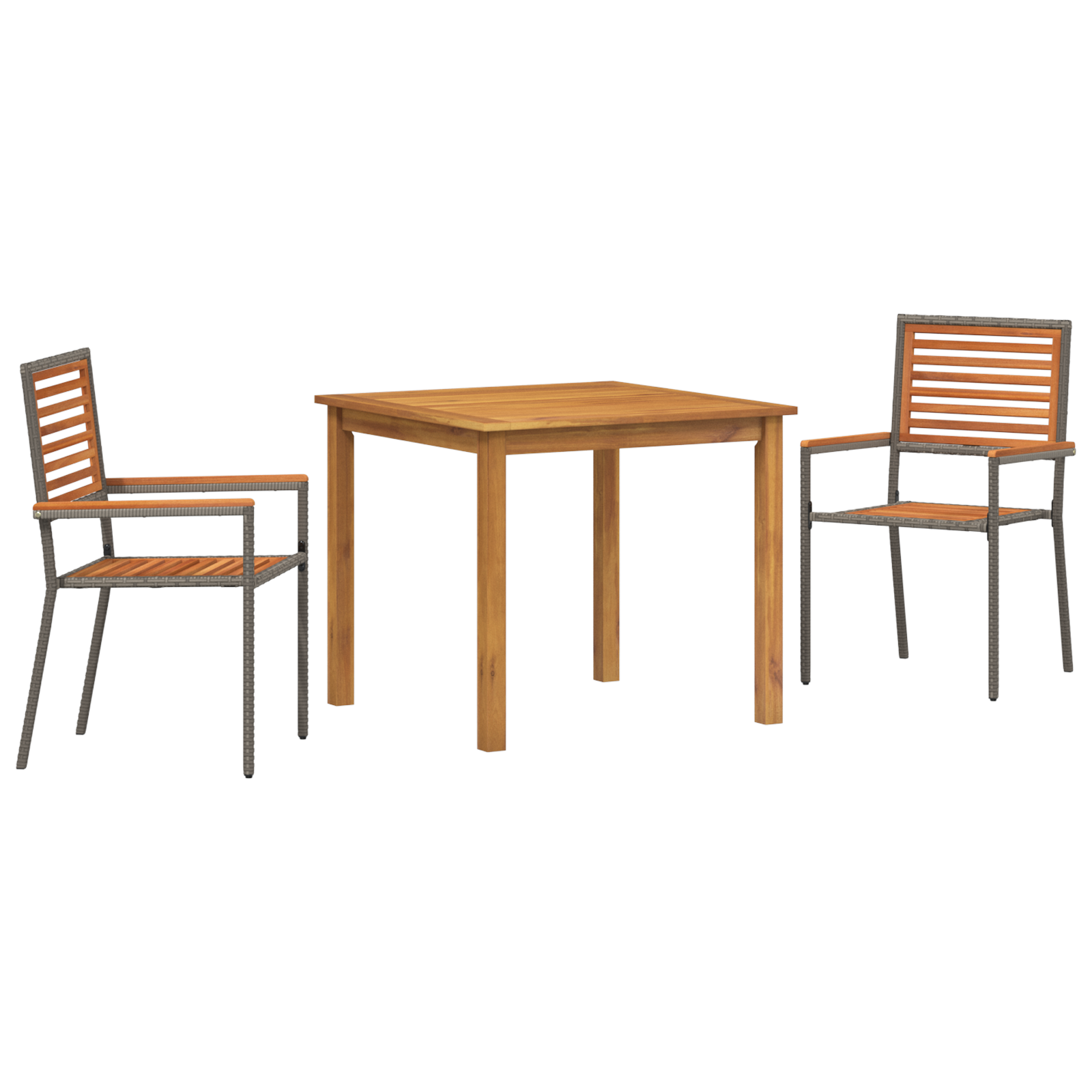 Градински сет vidaXL от 3 части сиво акациево дърво, Стекуеми градински столове vidaXL с възглавници 2 бр. сиво - Image 2