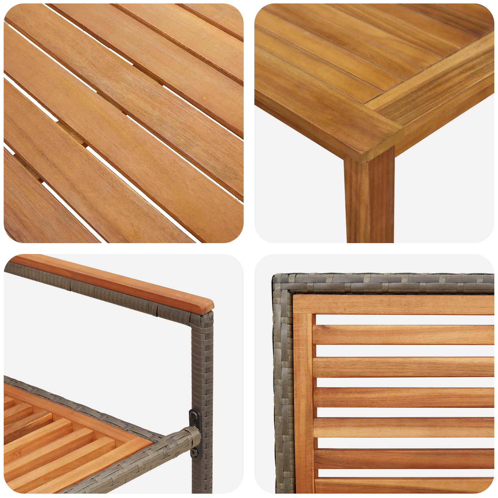 5 Piece Garden Dining Set Grey Poly Rattan Acacia - Image 9