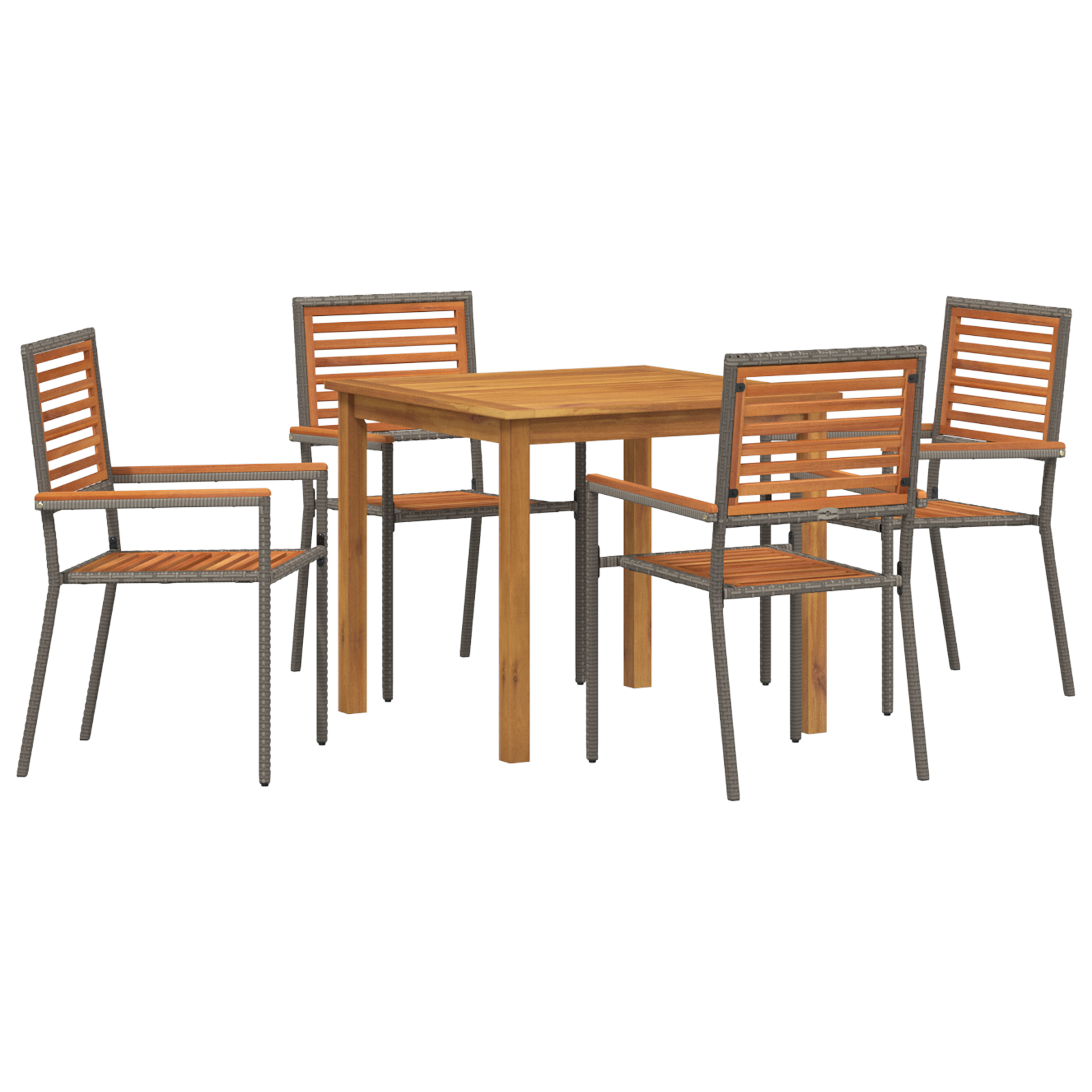 5 Piece Garden Dining Set Grey Poly Rattan Acacia - Image 2