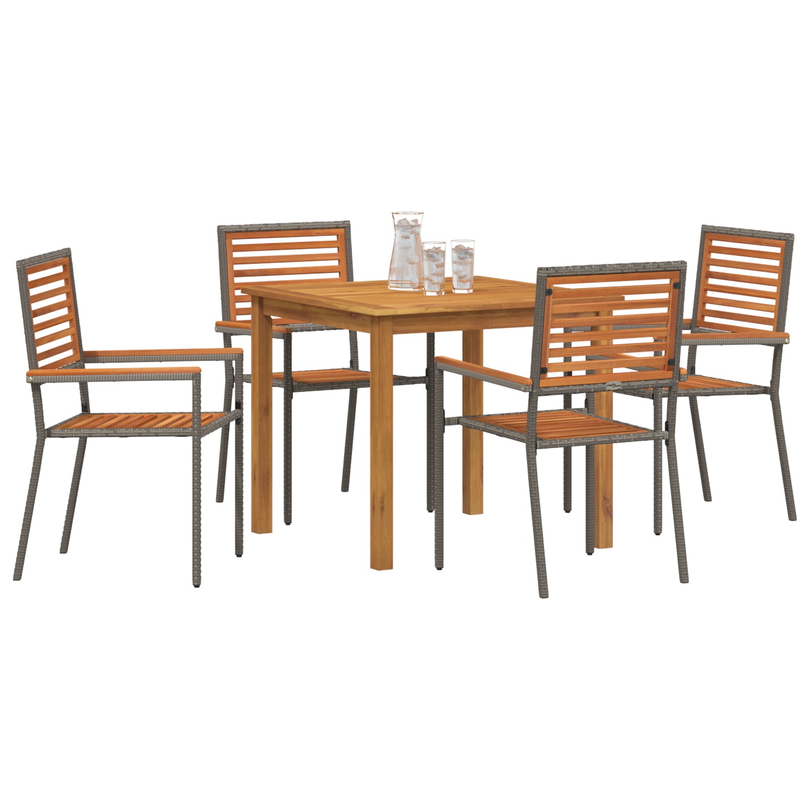 5 Piece Garden Dining Set Grey Poly Rattan Acacia - Image 3