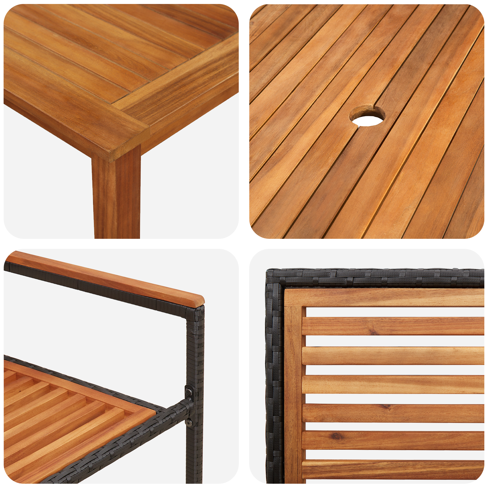 Комплект за хранене в градината vidaXL от 5 части Черен полиратан акациево, Стекляеми градински столове vidaXL с възглавници 2 броя Черен полиратан - Image 9