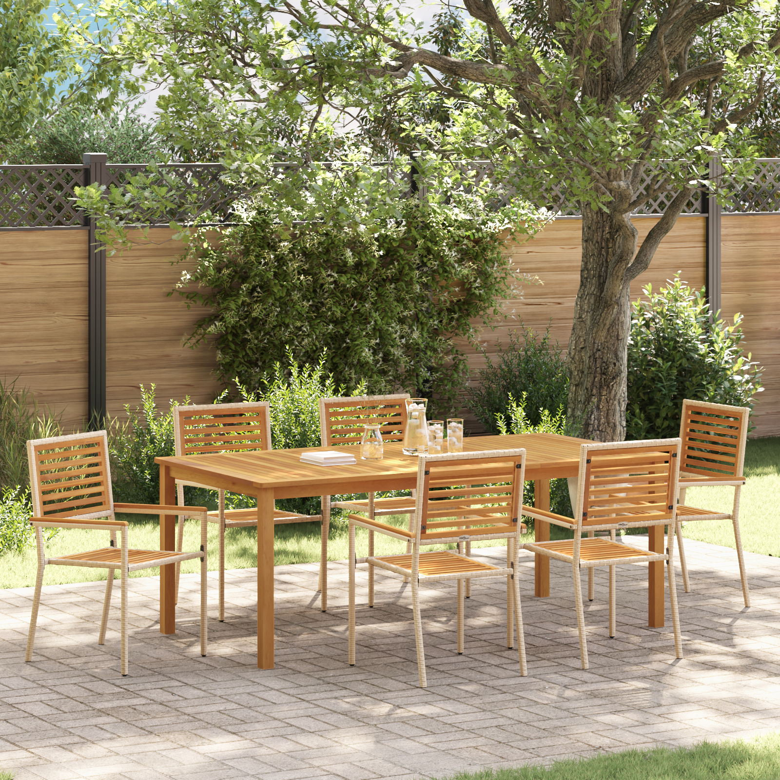 Thumbnail - vidaXL 7-teiliges Garten Essset Beige Poly-Rattan Akazie