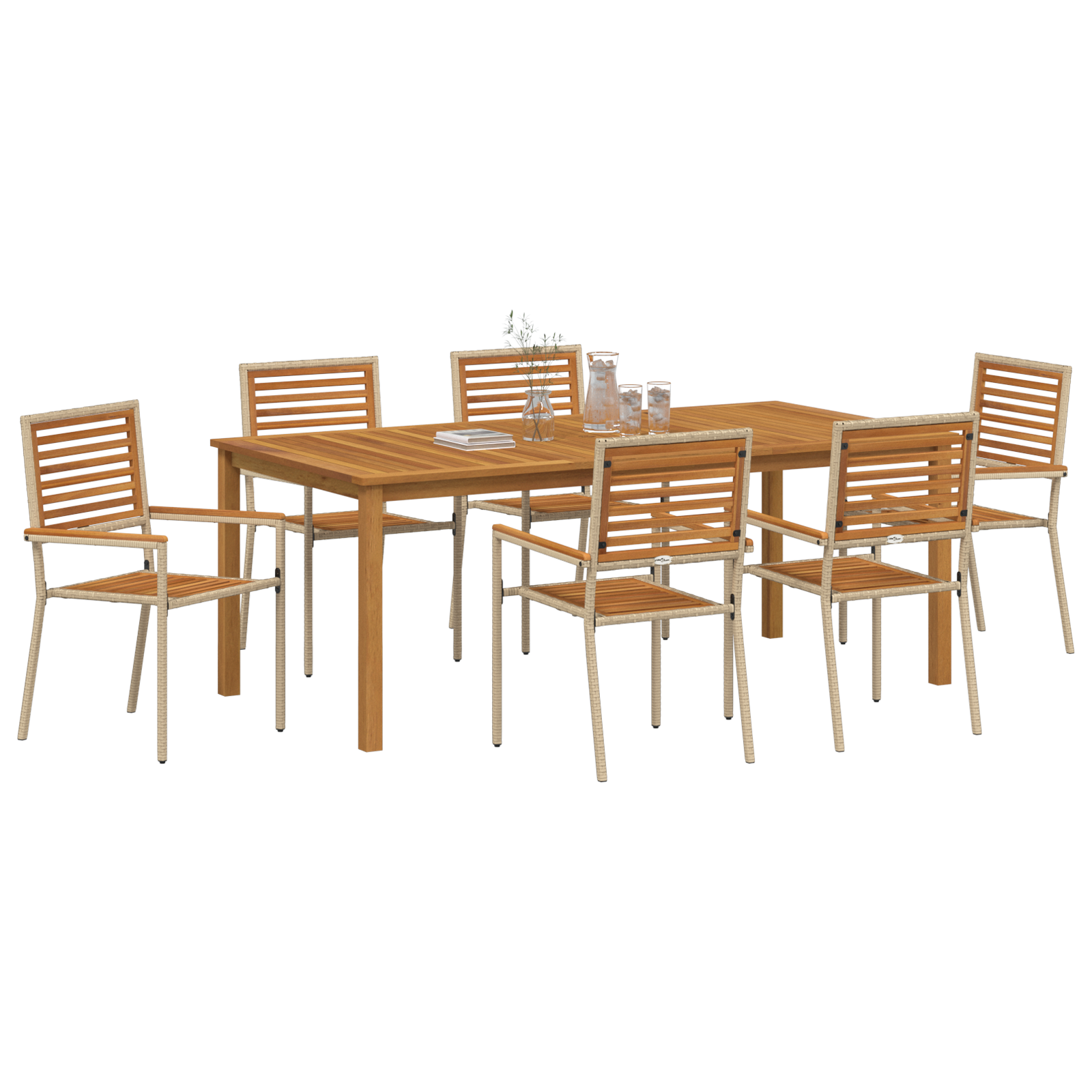 Thumbnail - vidaXL 7-teiliges Garten Essset Beige Poly-Rattan Akazie