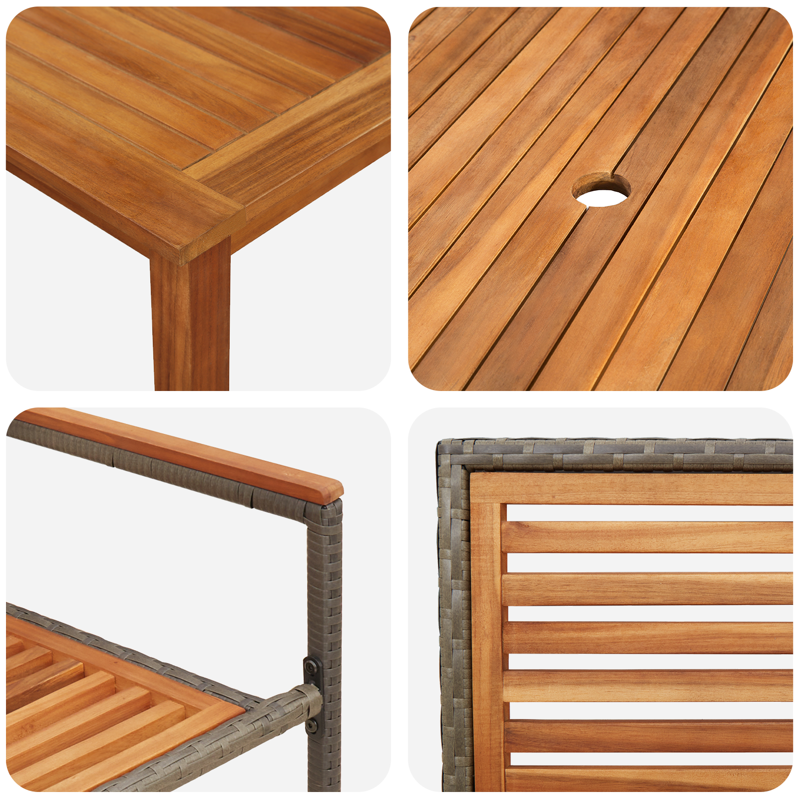 Комплект за градински обяд vidaXL от 9 части Сив Полирана ратан Акация - Image 9