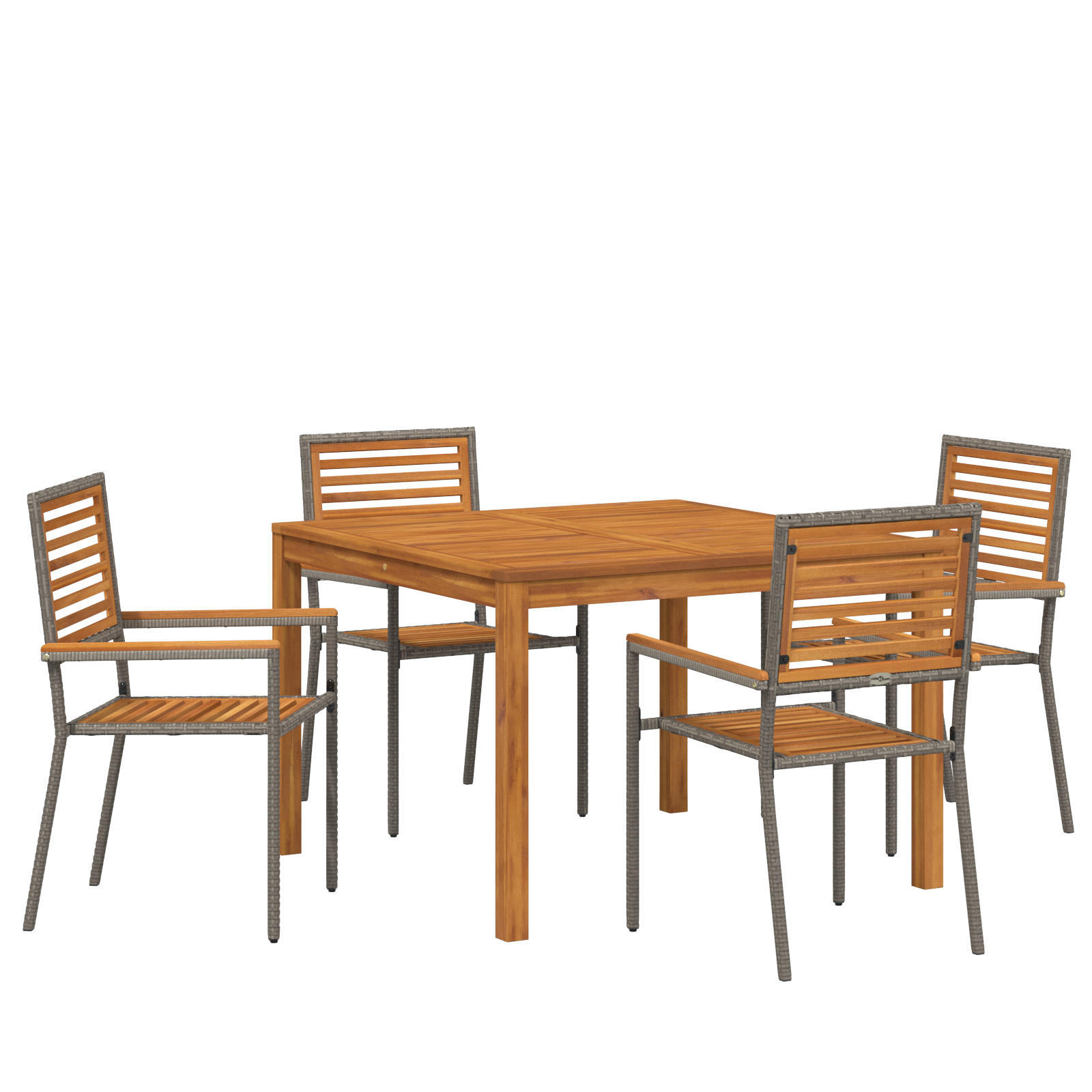 5 Piece Garden Dining Set Grey Poly Rattan Acacia - Image 2