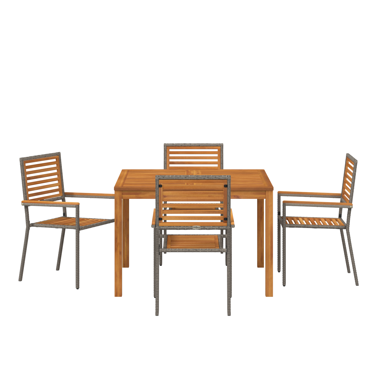 5 Piece Garden Dining Set Grey Poly Rattan Acacia - Image 7
