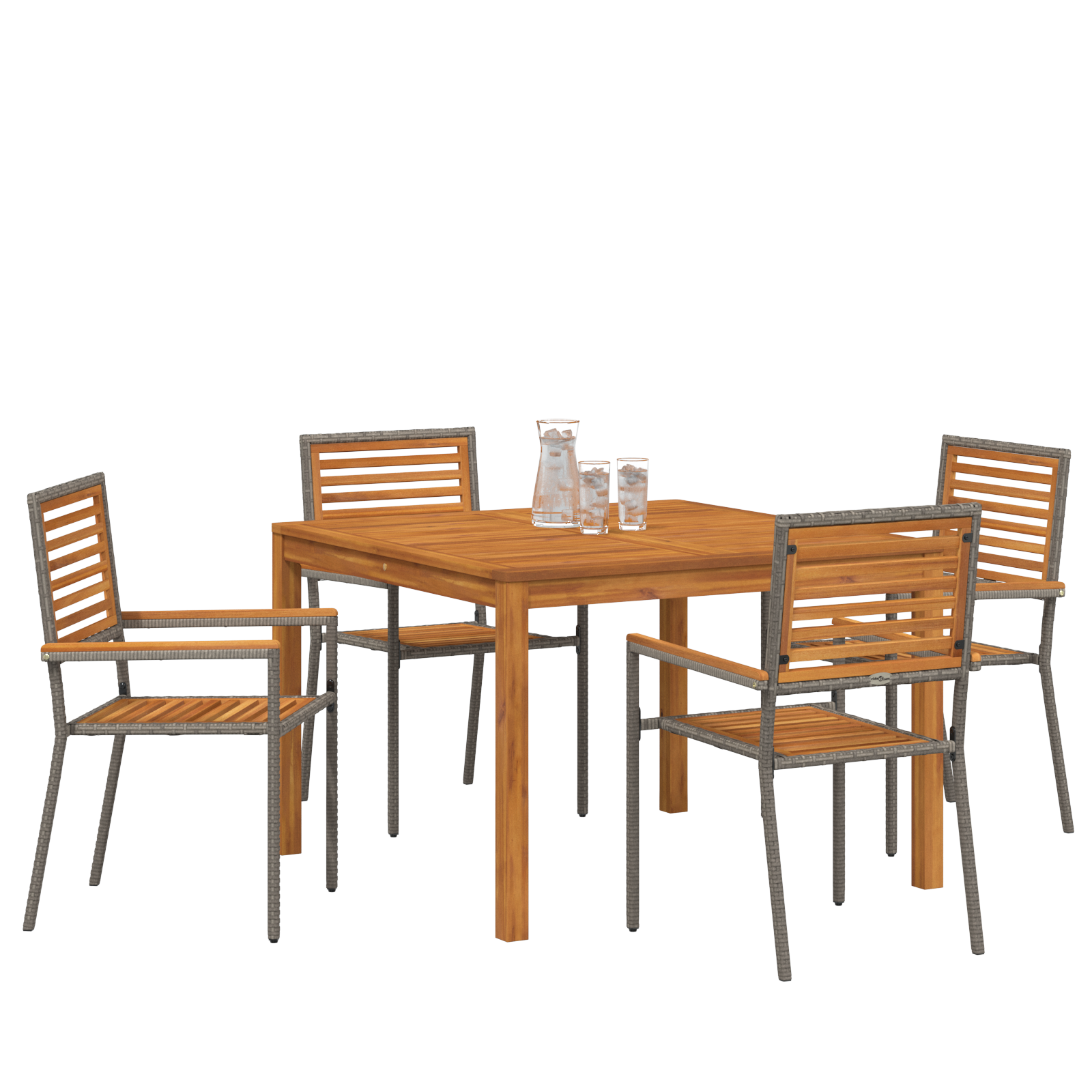 5 Piece Garden Dining Set Grey Poly Rattan Acacia - Image 3