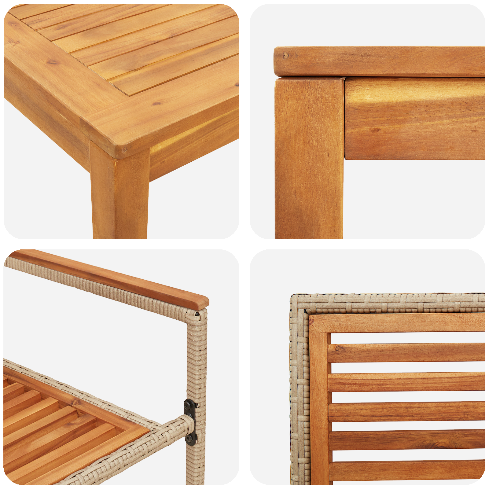 5 Piece Garden Dining Set Beige Poly Rattan Acacia - Image 9