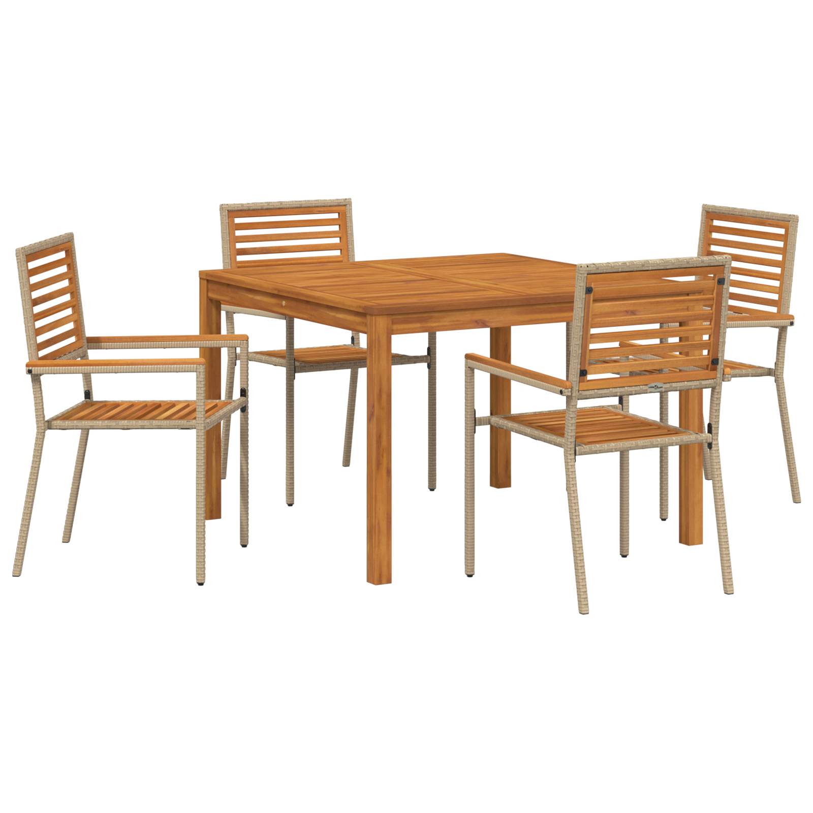 5 Piece Garden Dining Set Beige Poly Rattan Acacia - Image 2