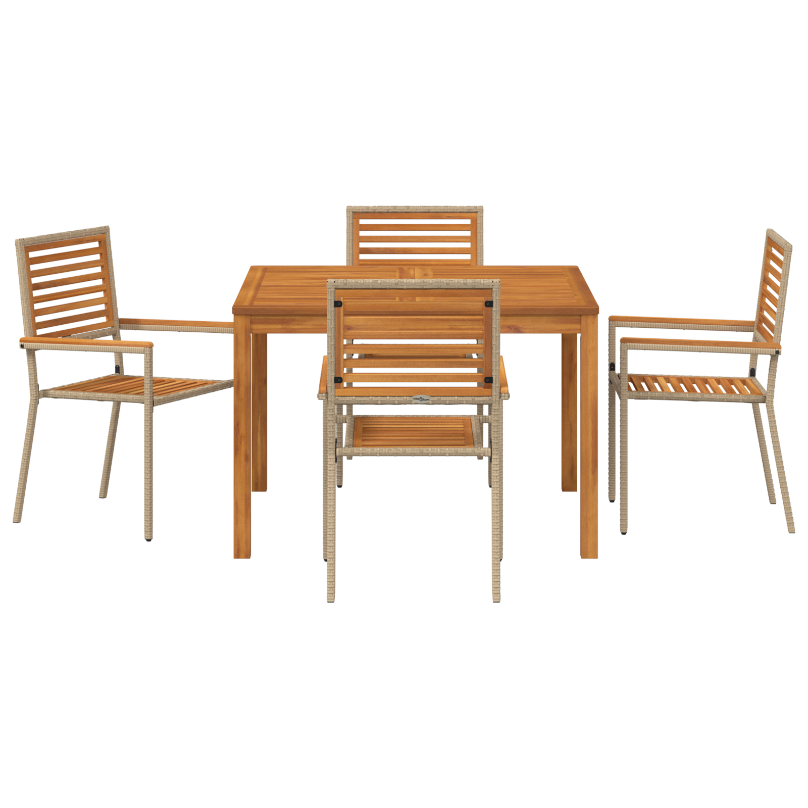 5 Piece Garden Dining Set Beige Poly Rattan Acacia - Image 7