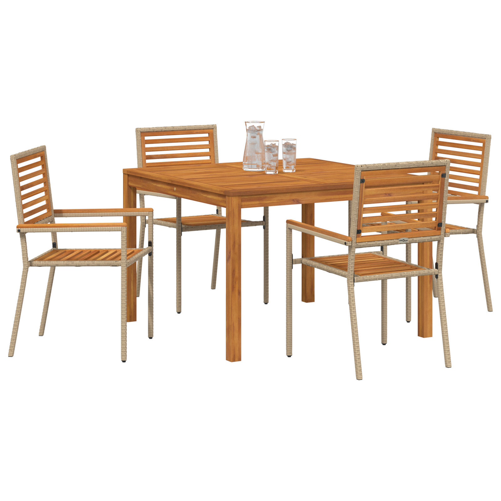 5 Piece Garden Dining Set Beige Poly Rattan Acacia - Image 3