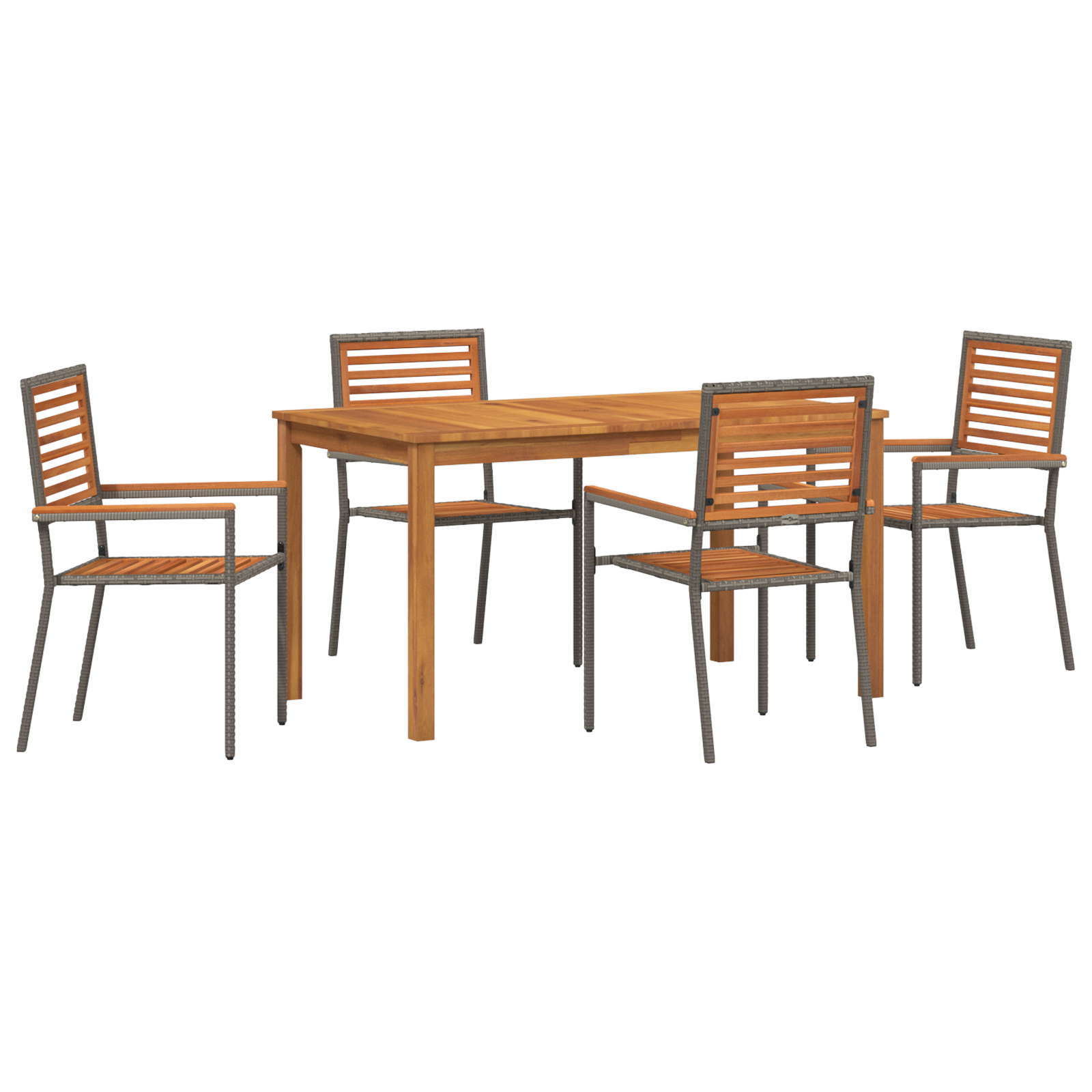 5 Piece Garden Dining Set Grey Poly Rattan Acacia - Image 2