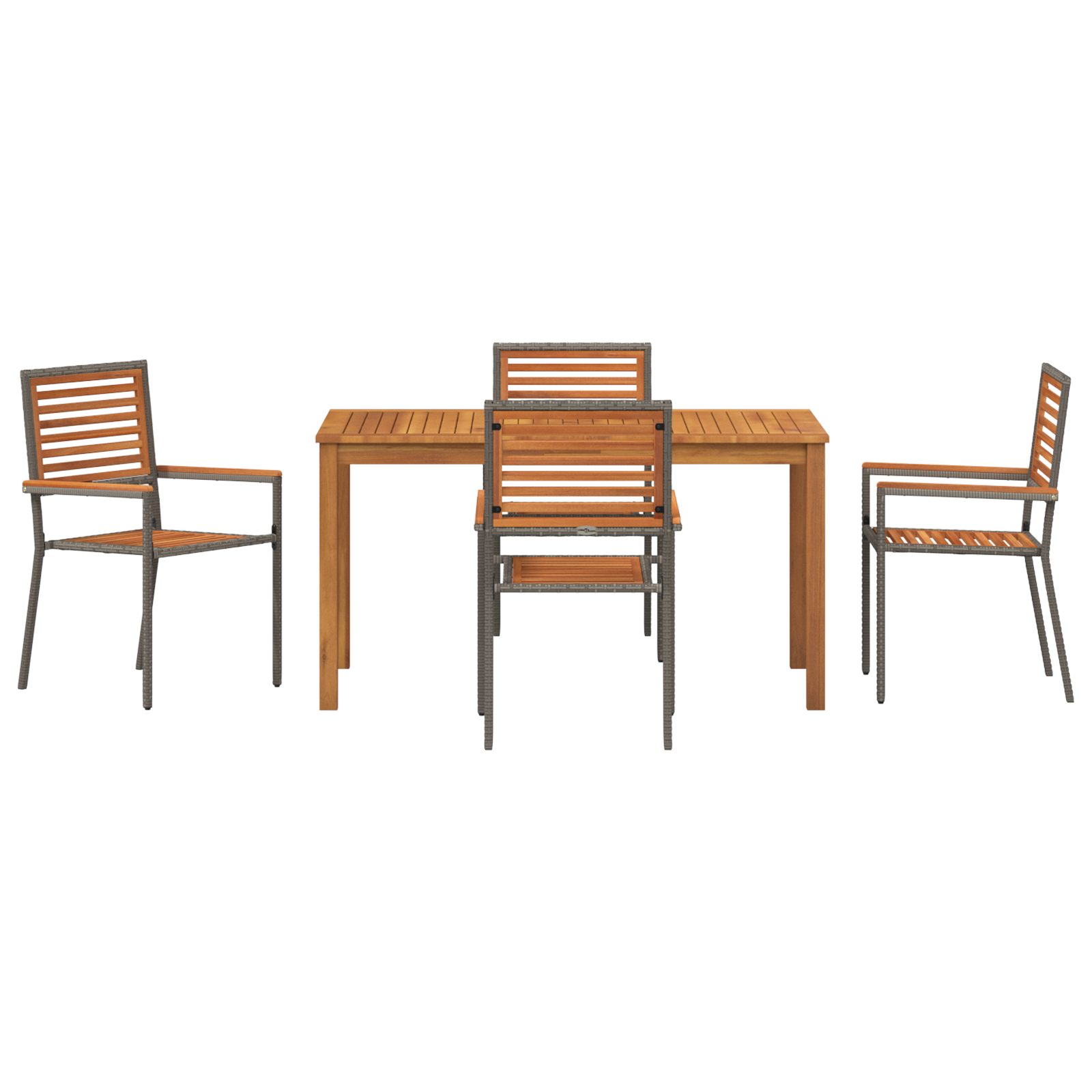 5 Piece Garden Dining Set Grey Poly Rattan Acacia - Image 7
