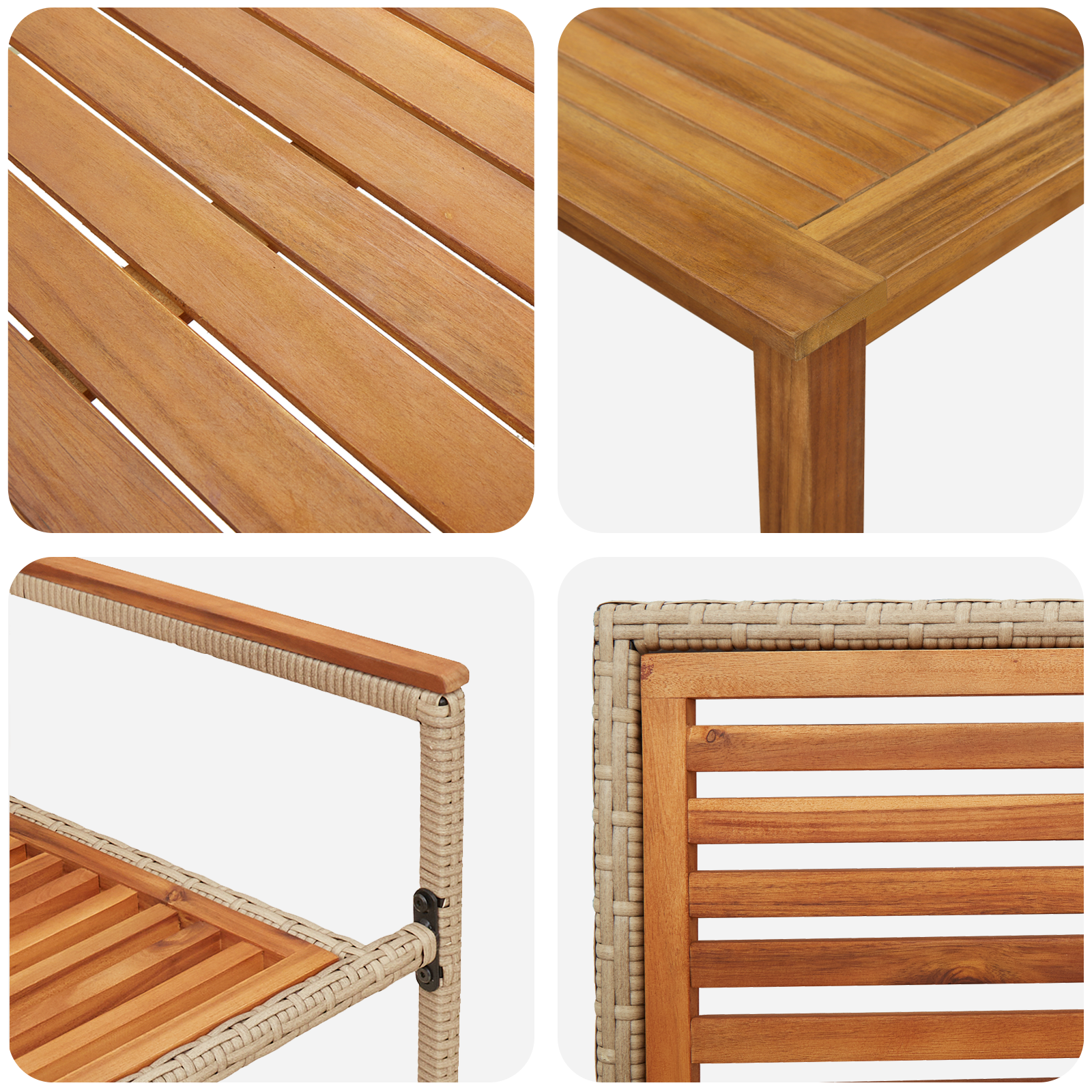 5 Piece Garden Dining Set Beige Poly Rattan Acacia - Image 9