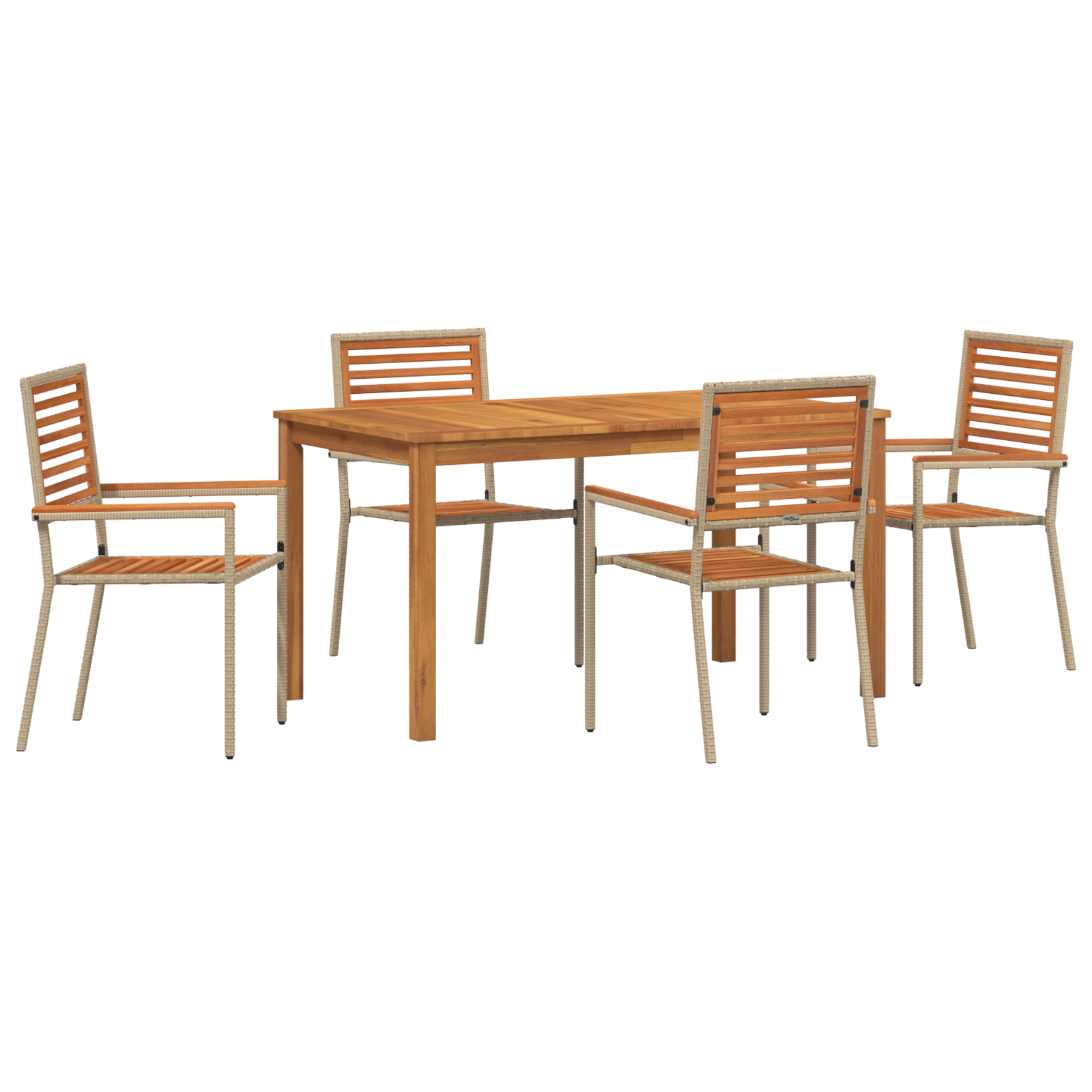 5 Piece Garden Dining Set Beige Poly Rattan Acacia - Image 2