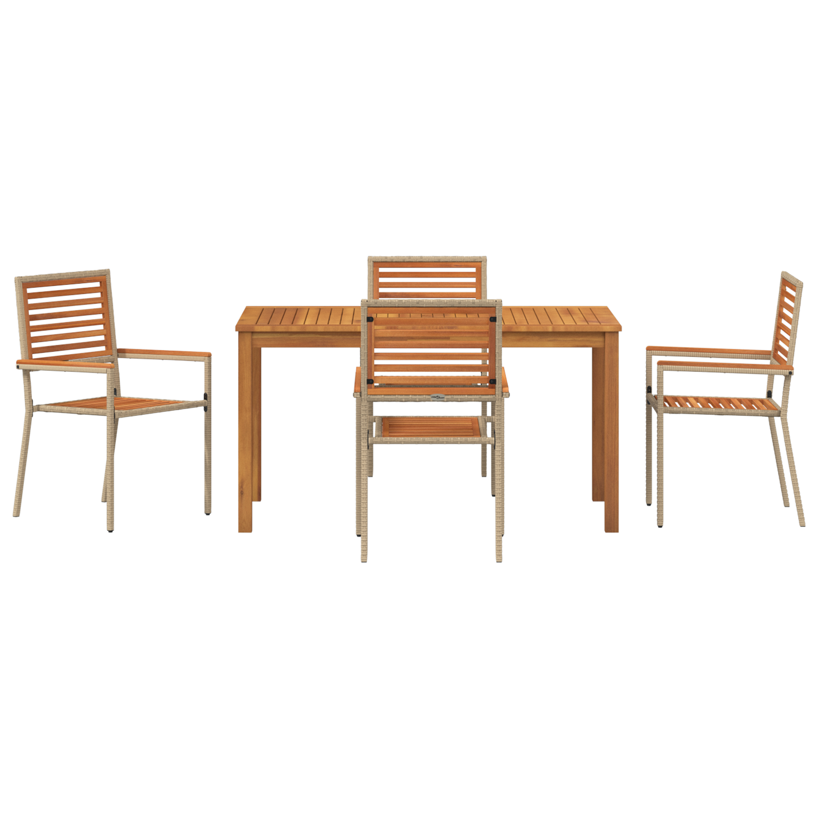 5 Piece Garden Dining Set Beige Poly Rattan Acacia - Image 7