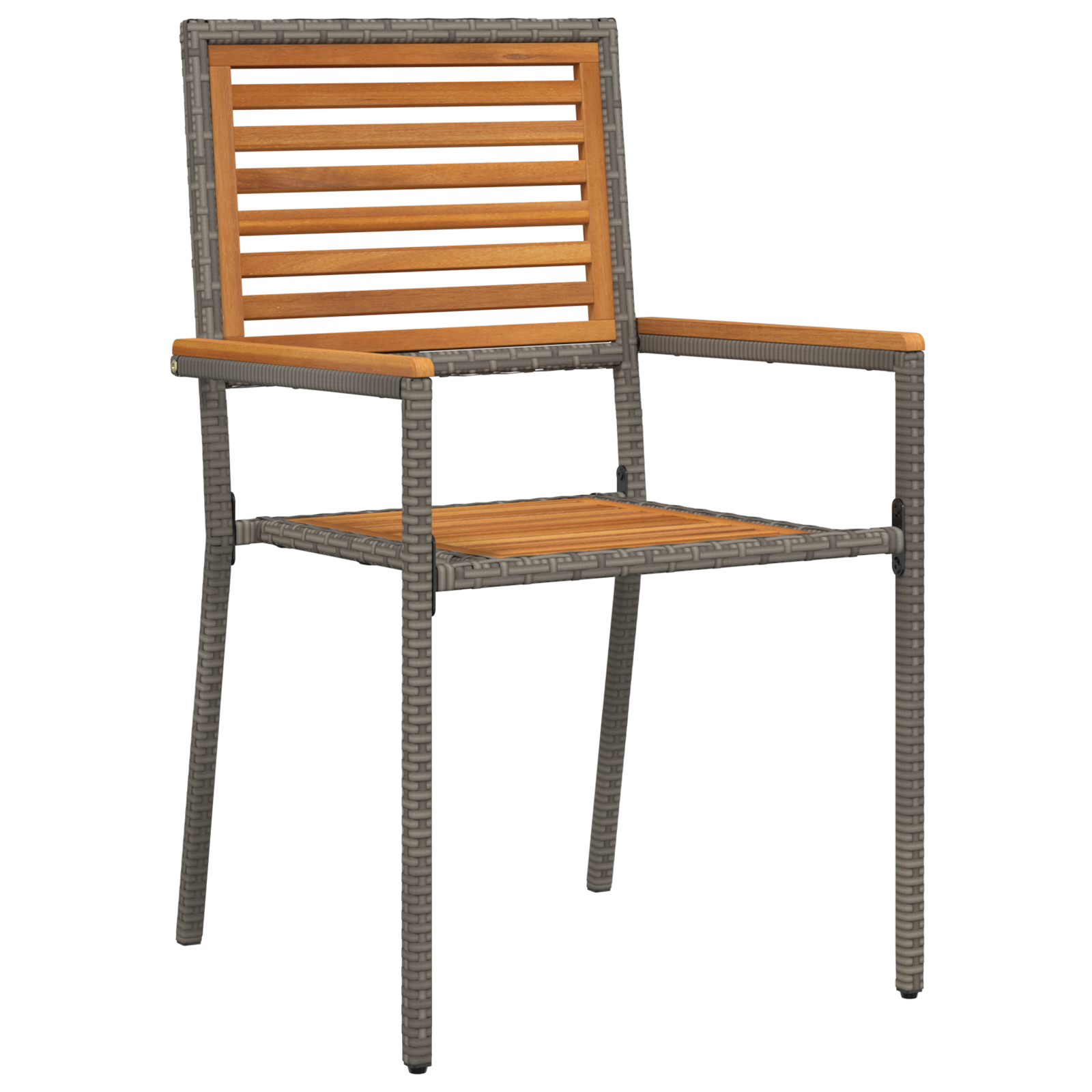 7 Piece Garden Dining Set Grey Poly Rattan Acacia - Image 6