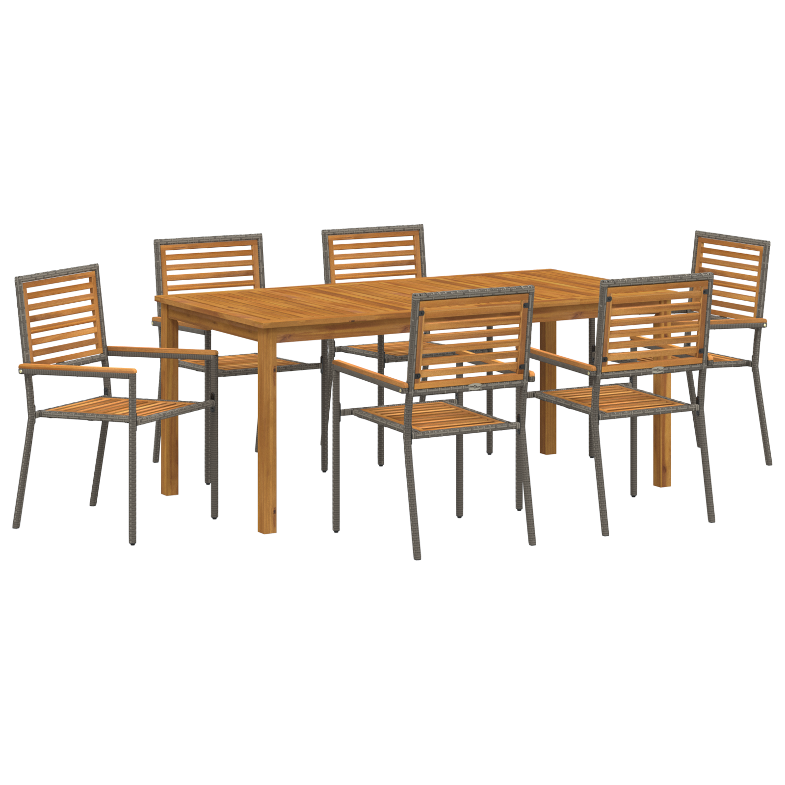 7 Piece Garden Dining Set Grey Poly Rattan Acacia - Image 2