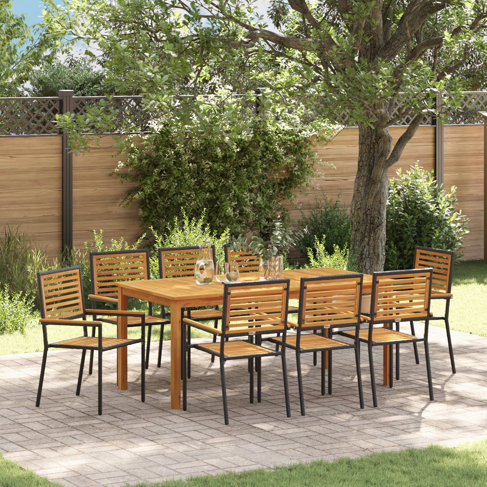 Thumbnail - vidaXL 9-teiliges Garten-Essset Schwarz Poly Rattan Akazie