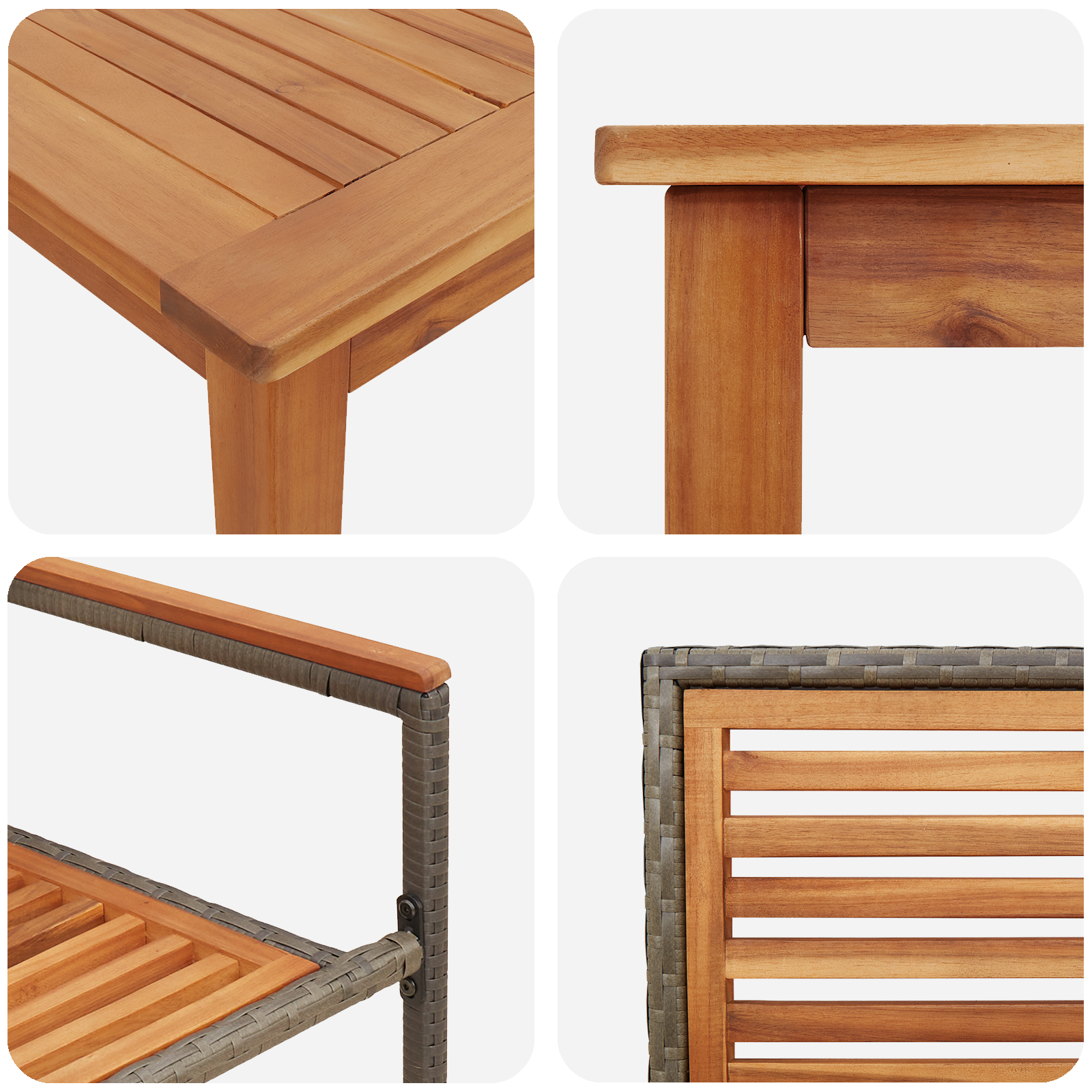 9 Piece Garden Dining Set Grey Poly Rattan Acacia - Image 9