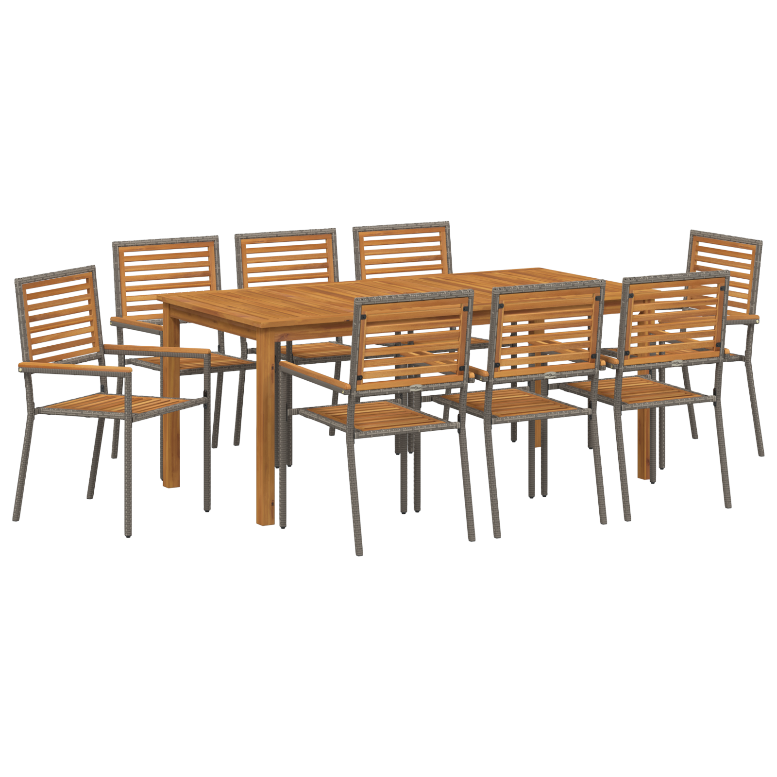 9 Piece Garden Dining Set Grey Poly Rattan Acacia - Image 2