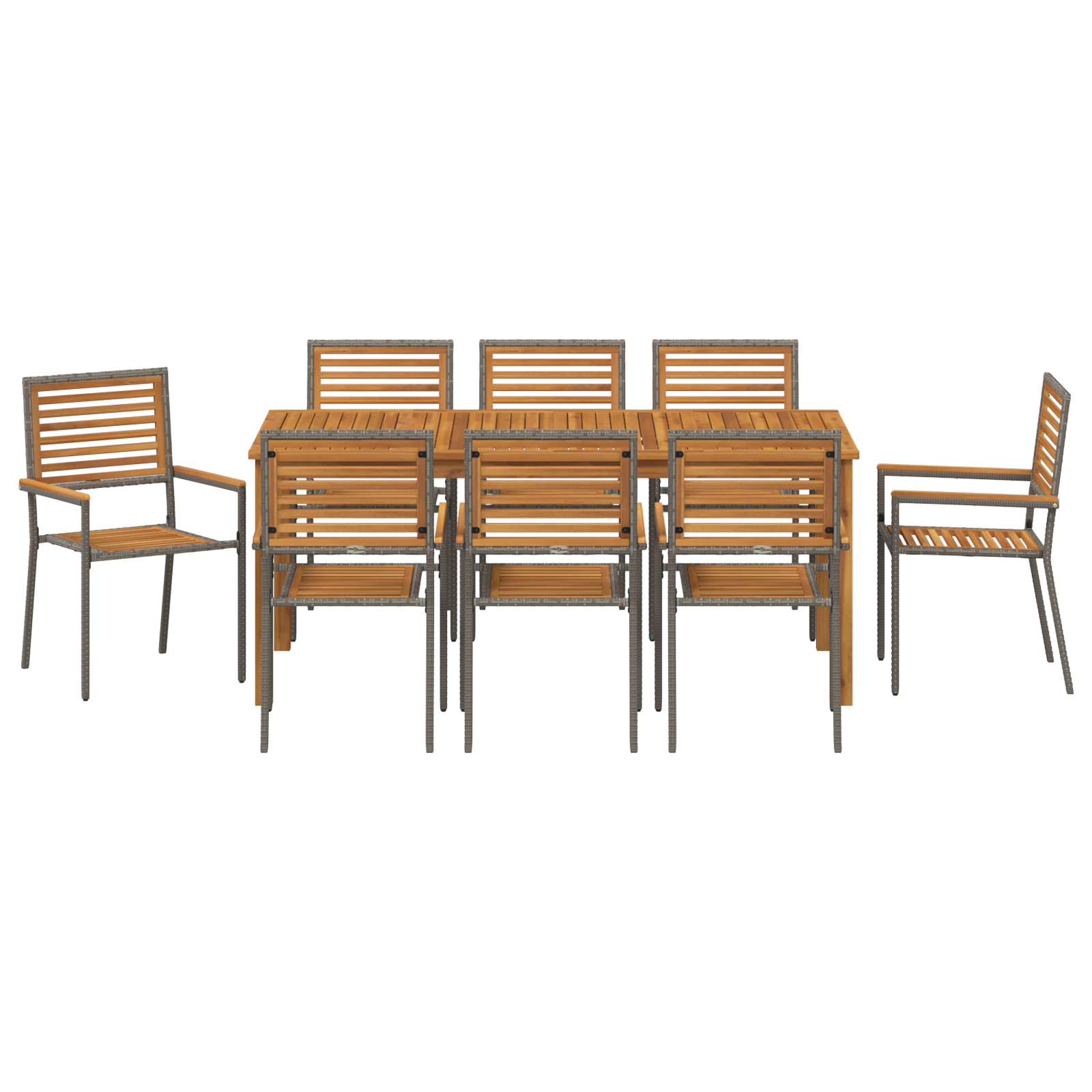 9 Piece Garden Dining Set Grey Poly Rattan Acacia - Image 7
