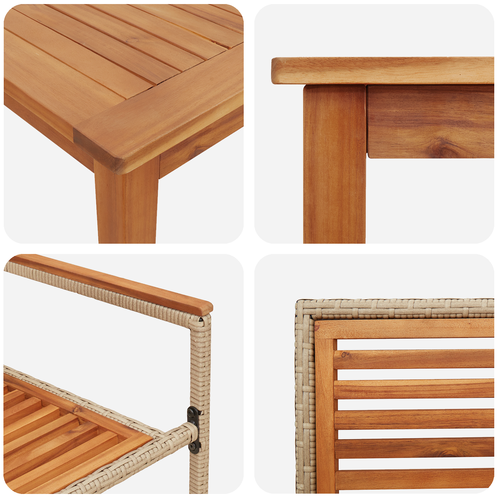 9-частен градински комплект за хранене Бежов Полипропилен Акация, vidaXL Сгъваеми столове с възглавници - комплект от 2 в бежов полипропилен - Image 9