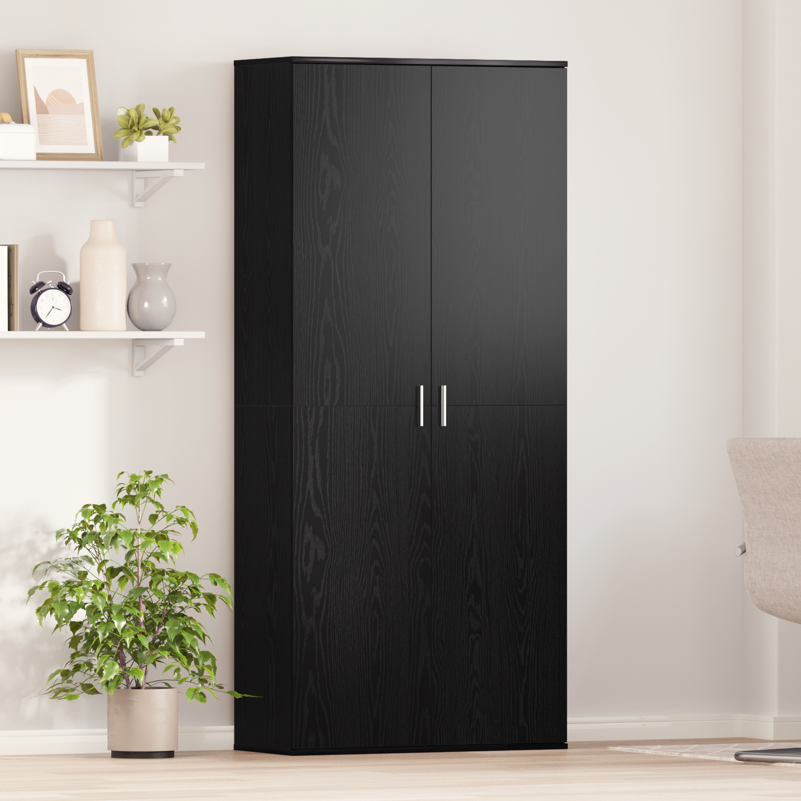 Highboard Black Oak 80x35x180 cm Engineered Wood