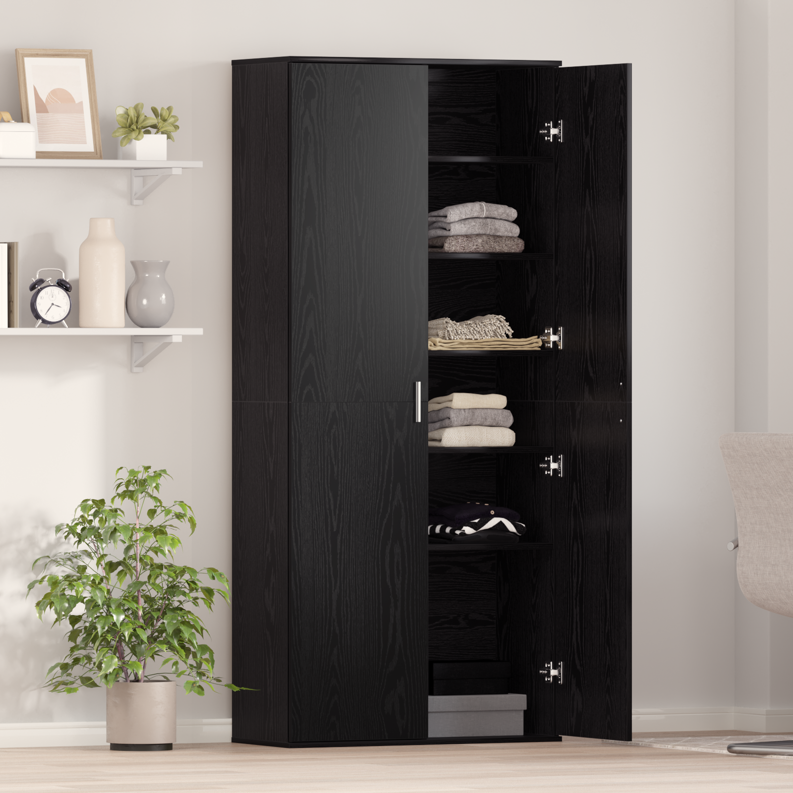 Highboard Black Oak 80x35x180 cm Engineered Wood - Image 4