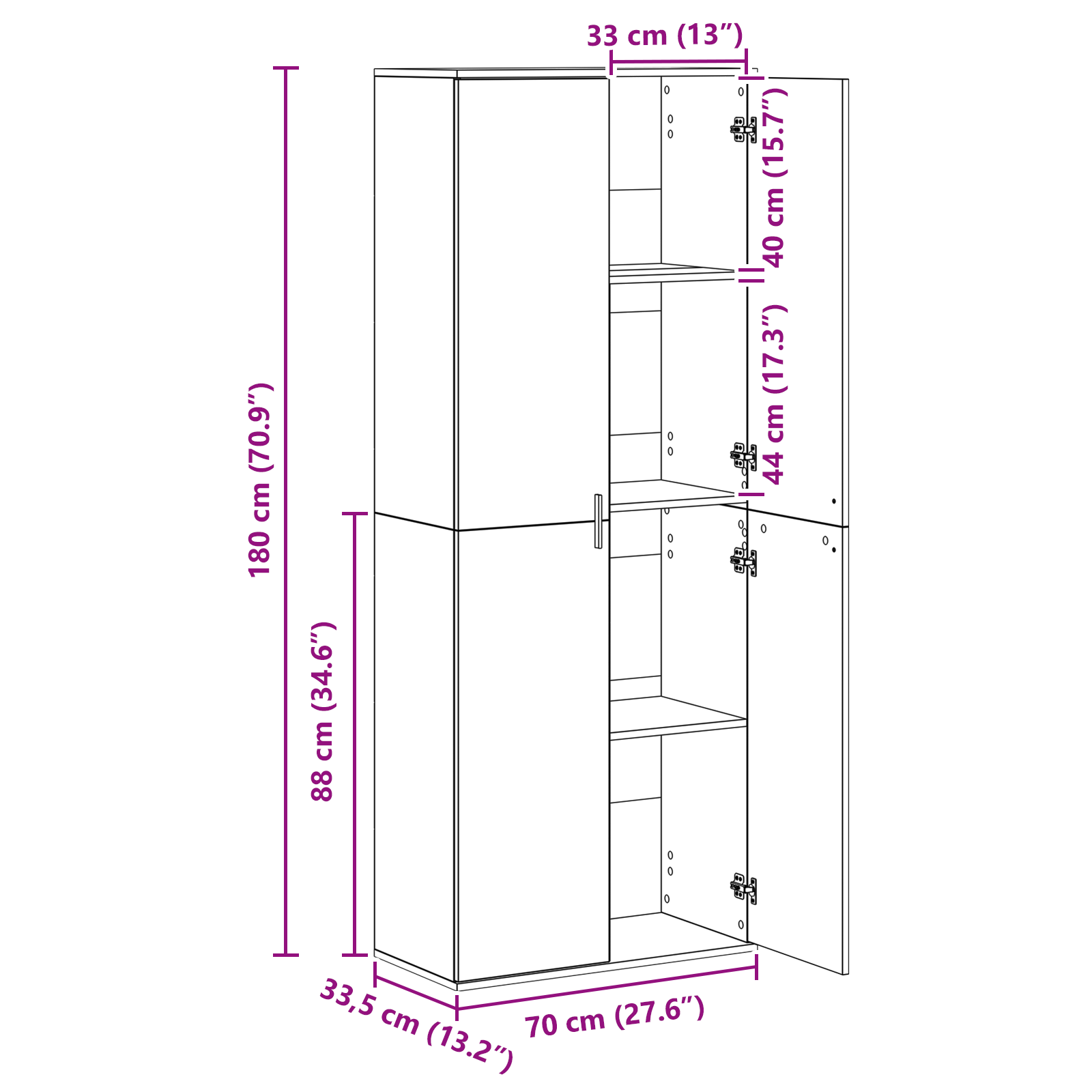 Visok predalnik Star les 70 x 33.5 x 180 cm Konstruiran les - slika 12